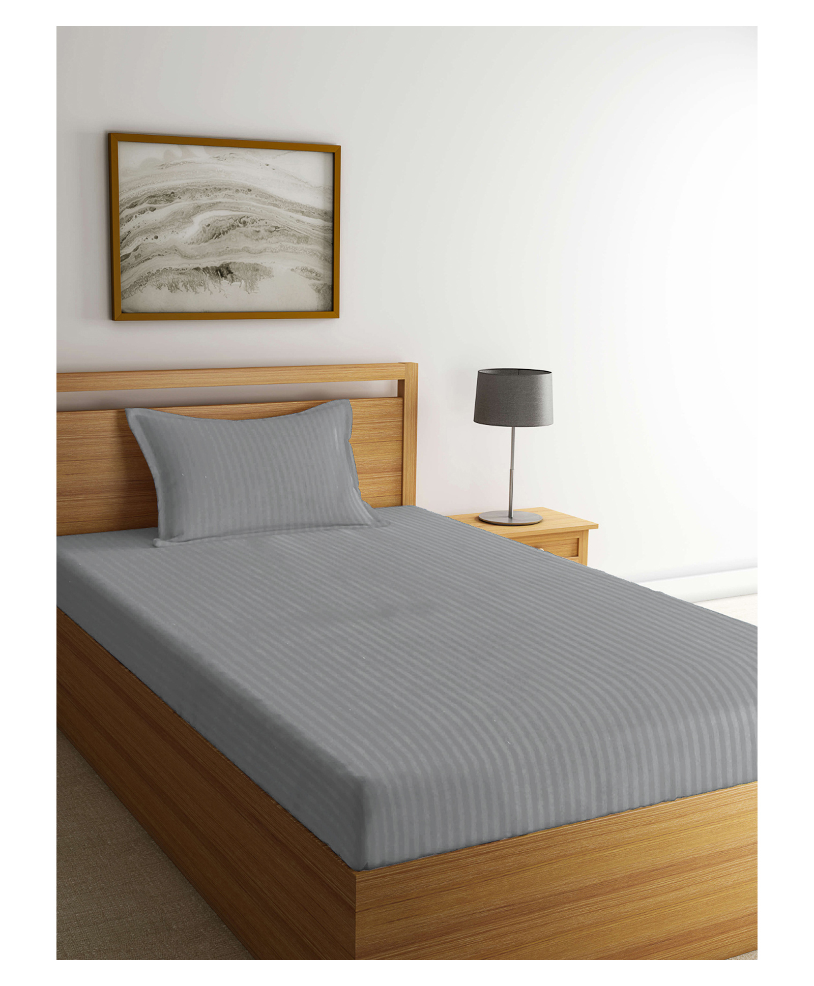 Arrabi Single Bed Cotton Blend Single Bedsheet and Pillow Cover - Grey-image-40