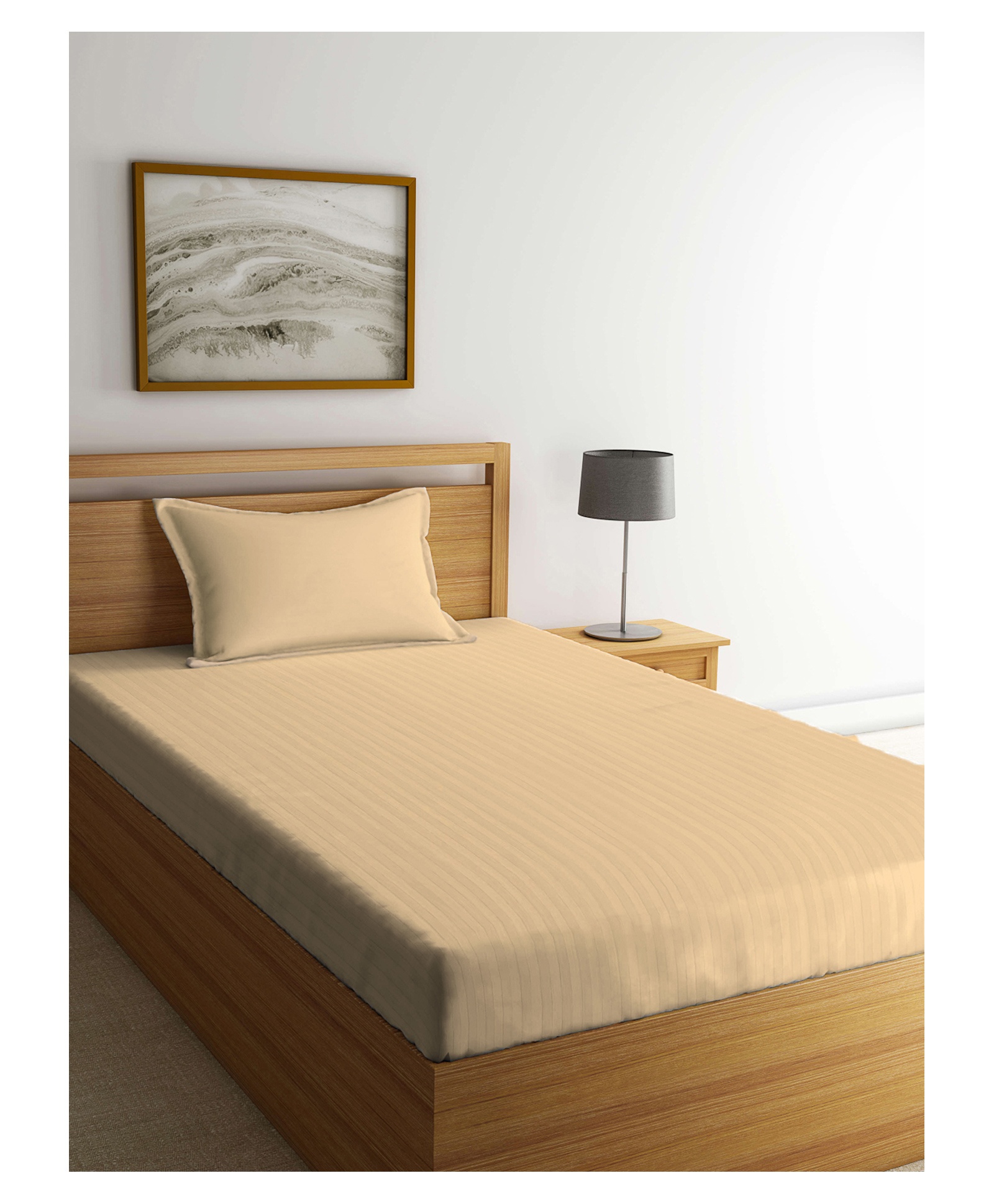 Arrabi Single Bed Cotton Blend Single Bedsheet and Pillow Cover - Cream-image-41