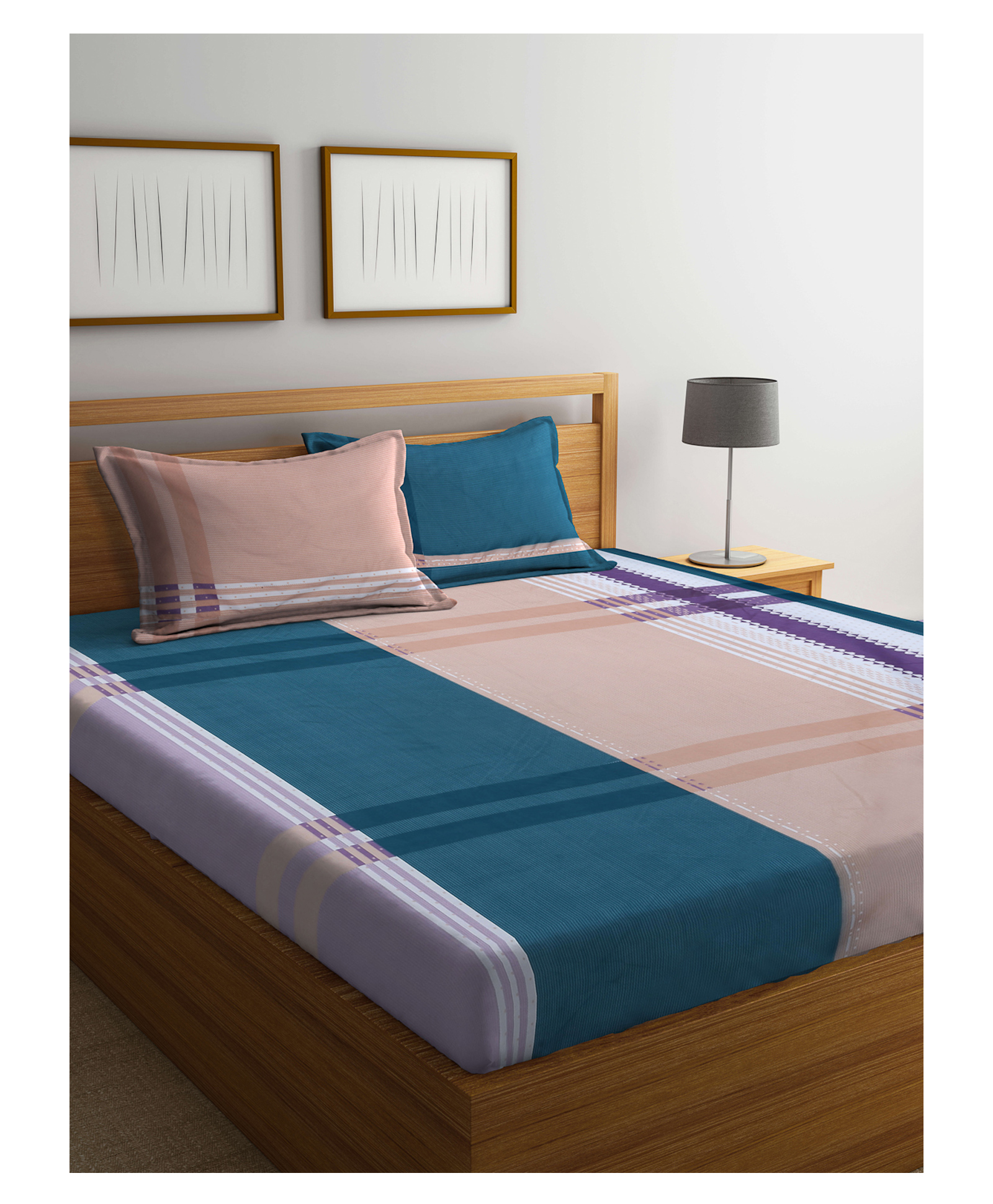 Arrabi Double Bed Cotton Blend Bedsheet and 2 Pillow Covers - Multicolour-image-10