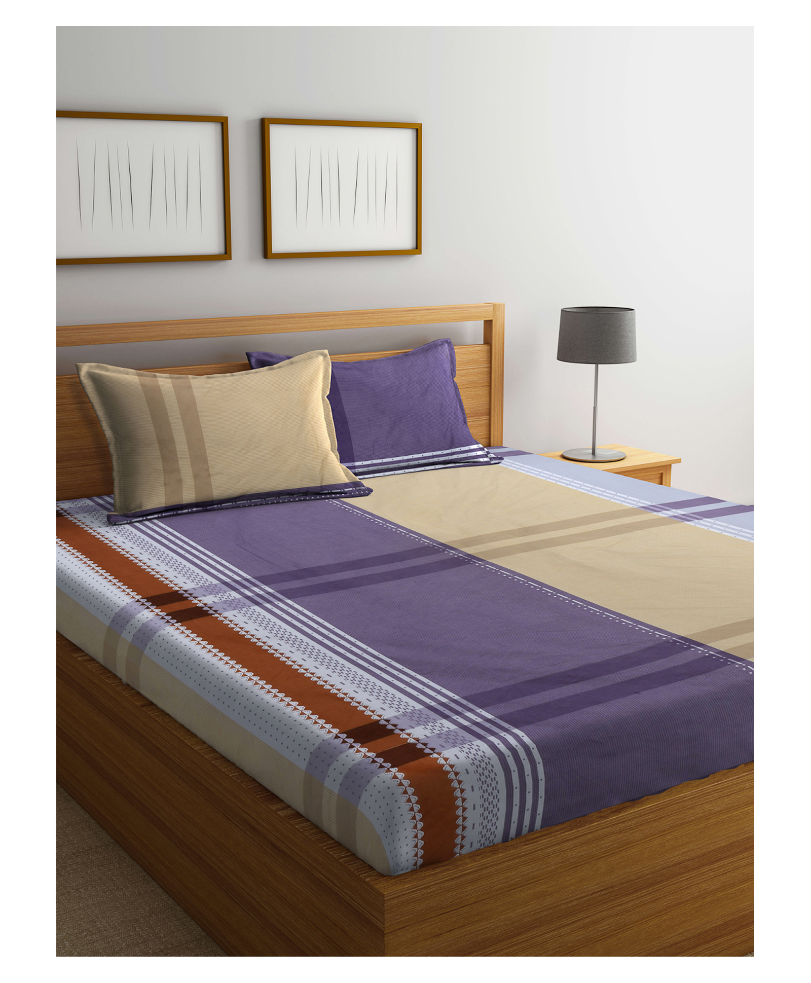 Arrabi Double Bed Cotton Blend Bedsheet and 2 Pillow Covers - Multicolour-image-33