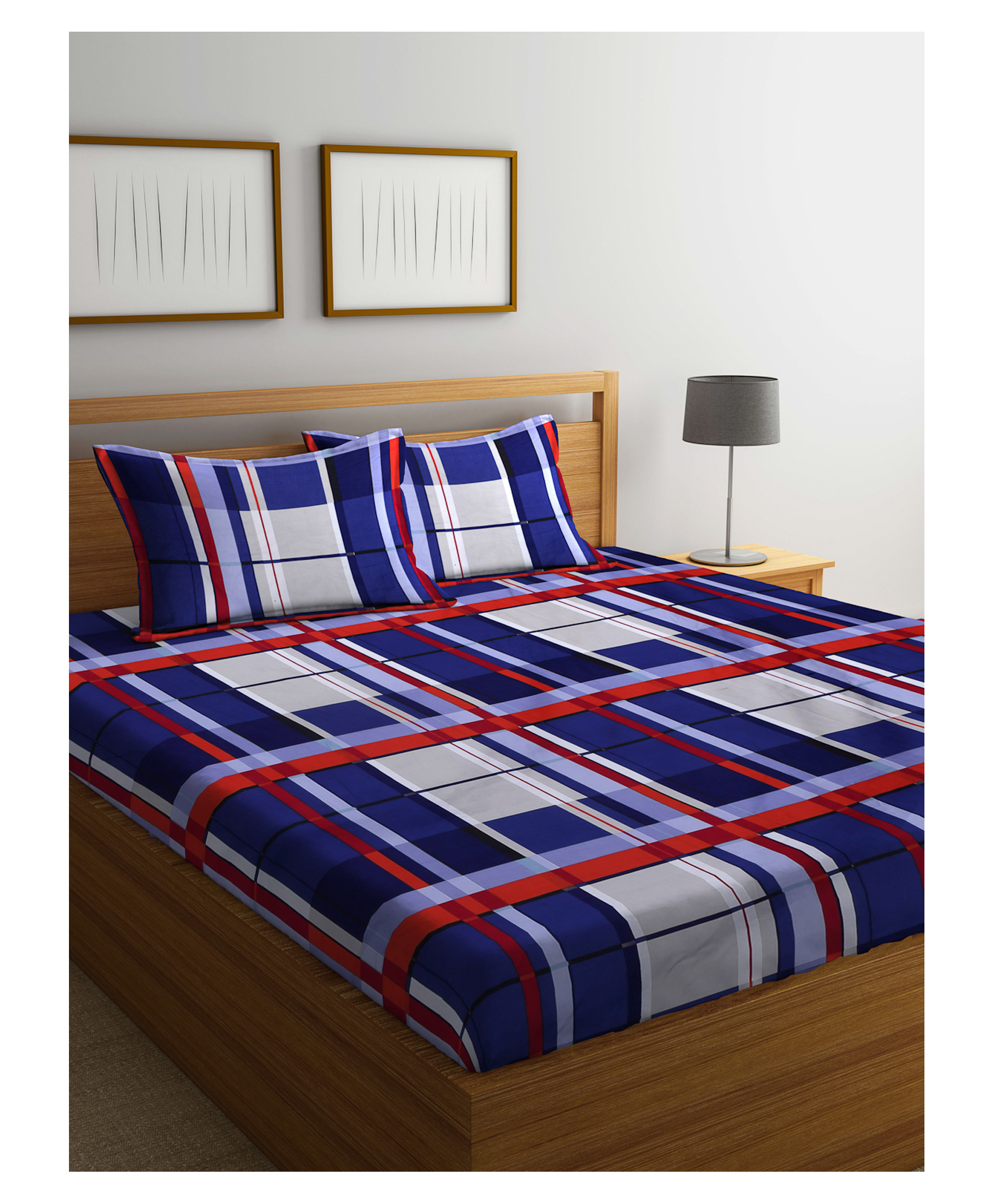 Arrabi Double Bed Cotton Blend Bedsheet and 2 Pillow Covers - Blue-image-34