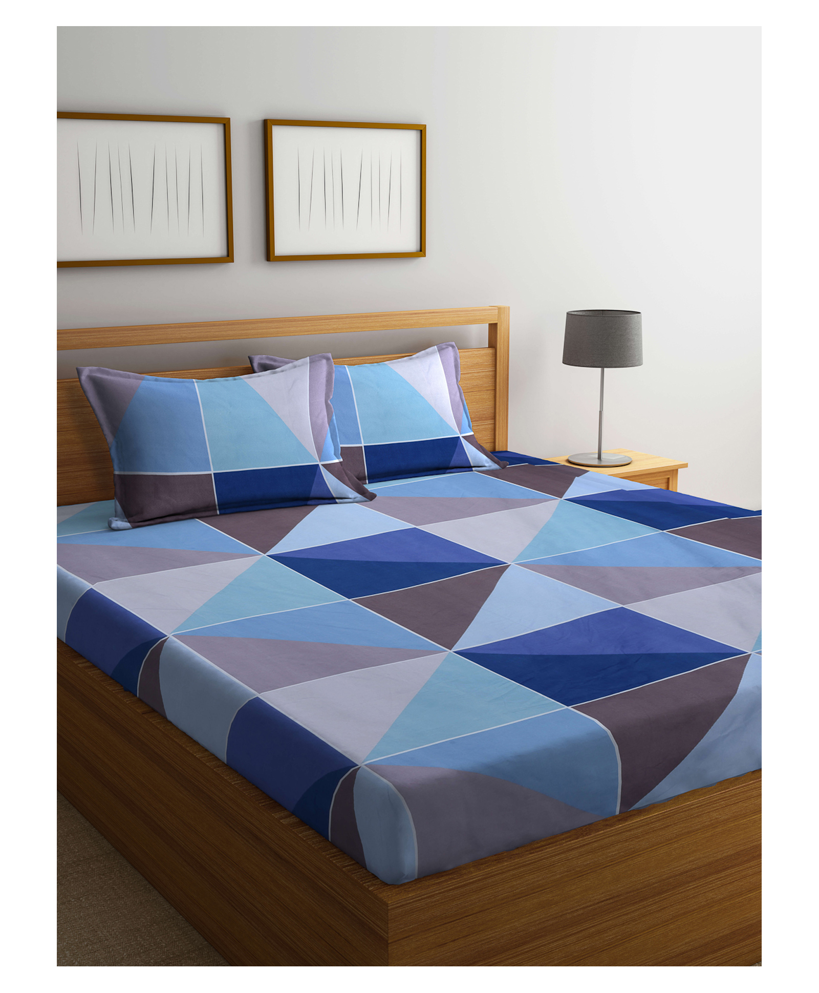 Arrabi Double Bed Cotton Bedsheet & Pillow Cover  Blue-image-40