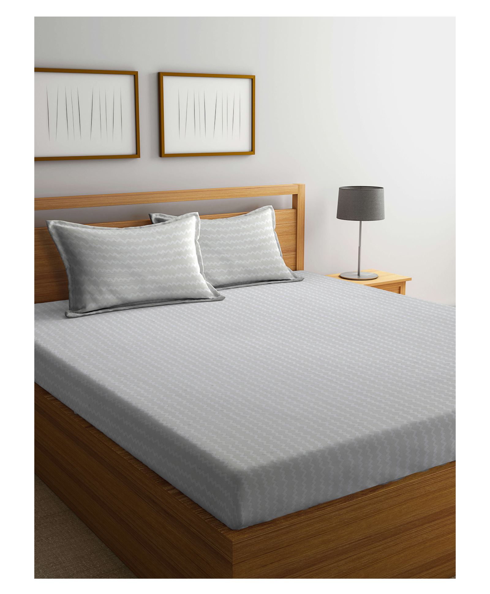 Arrabi Double Bed Cotton Bedsheet and Pillow Cover  Grey-image-41