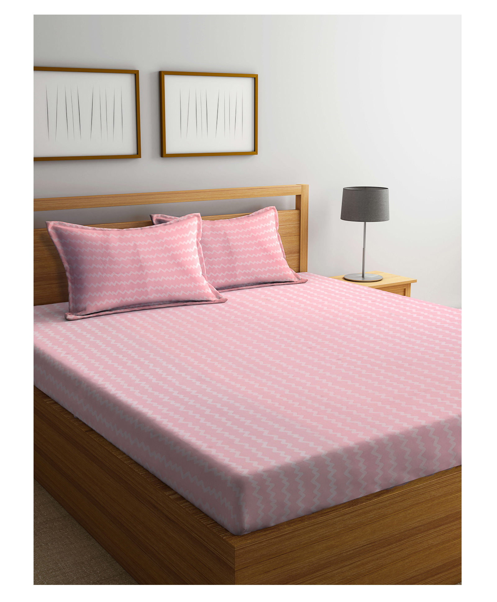 Double Arrabi Bed Cotton Bedsheet and Pillow Cover  Pink-image-42