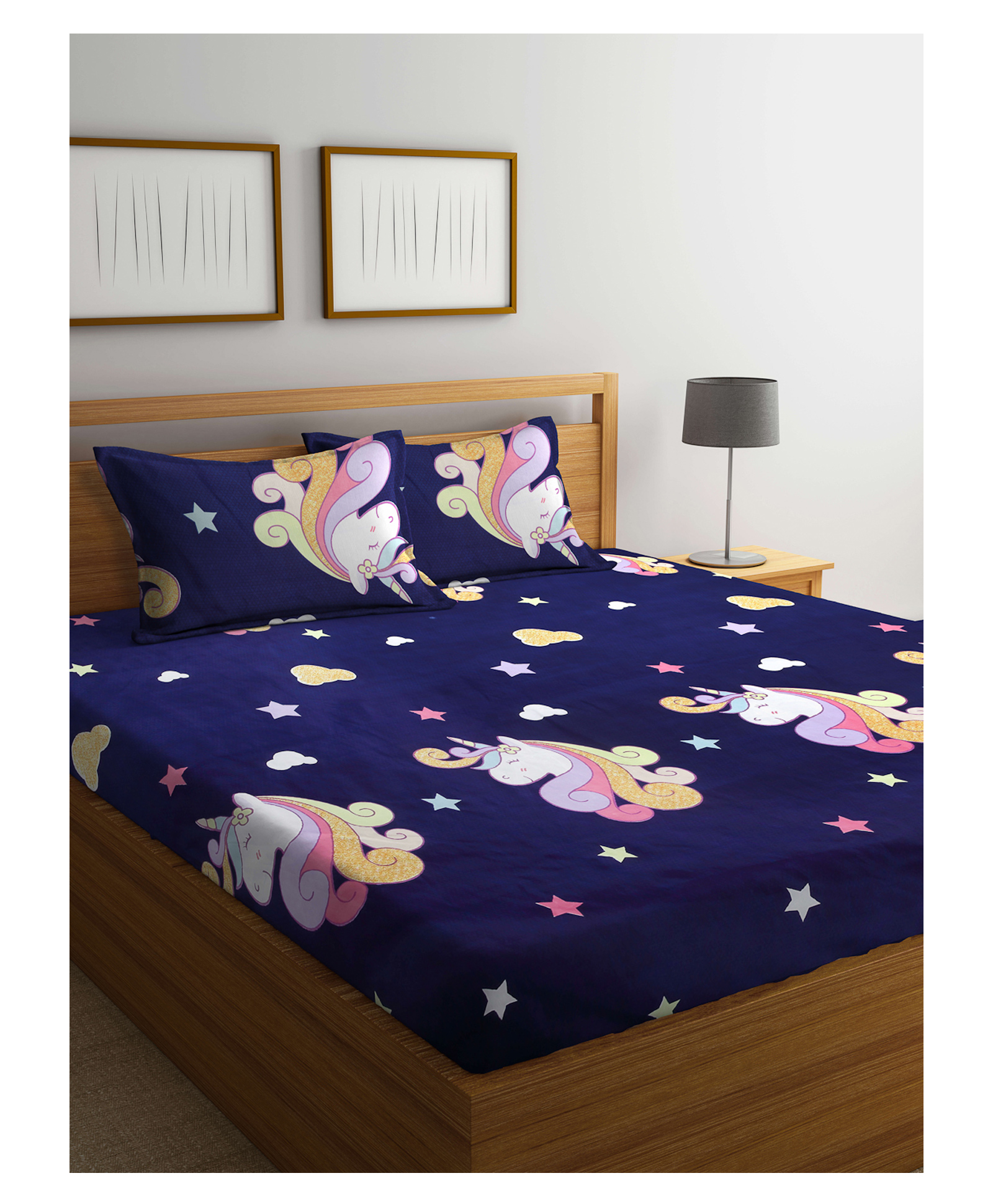 Double Arrabi Bed Cotton Bedsheet and Pillow Cover  Blue-image-43