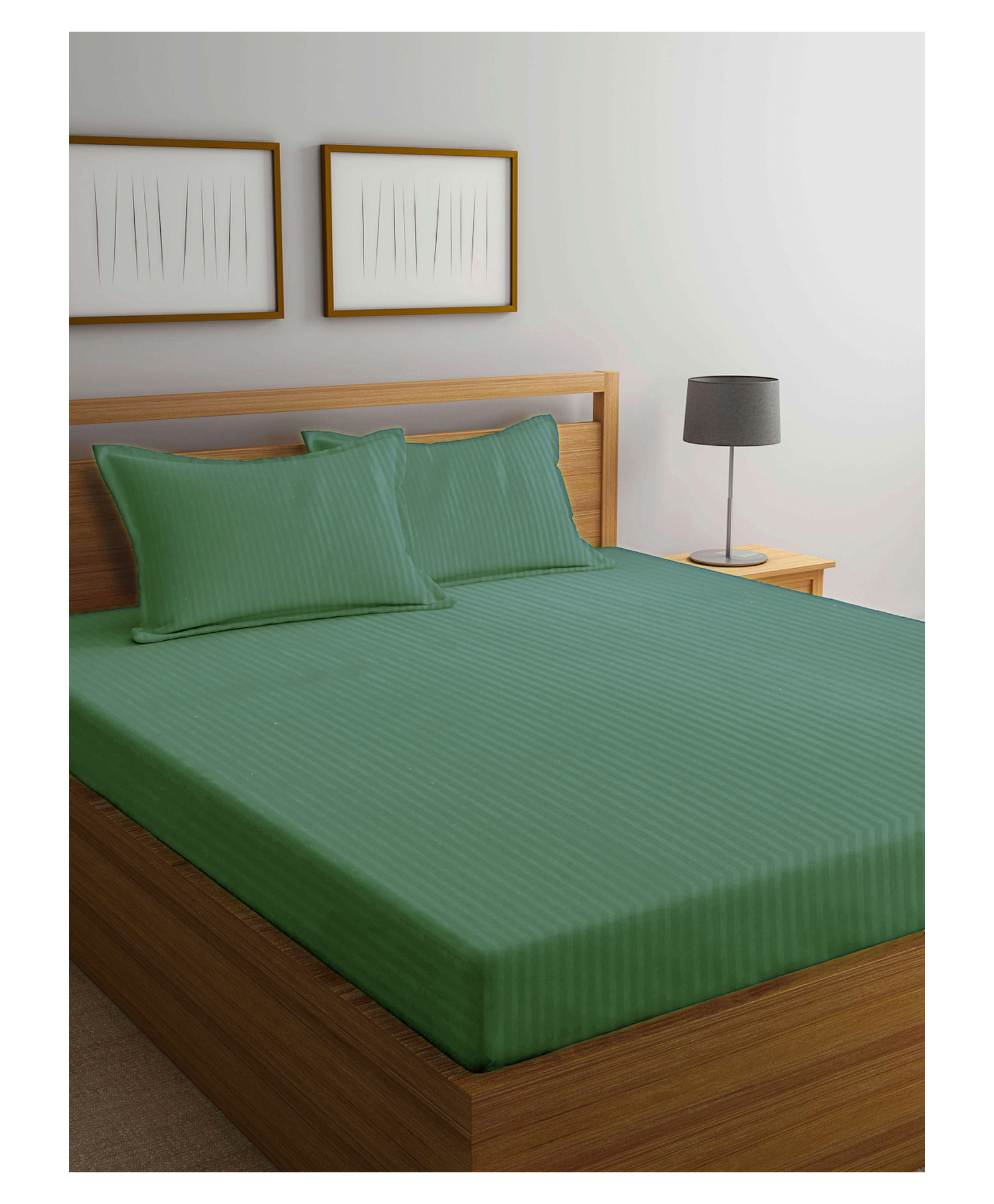 Arrabi Double Bed Cotton Bedsheet and Pillow Covers  Green-image-0