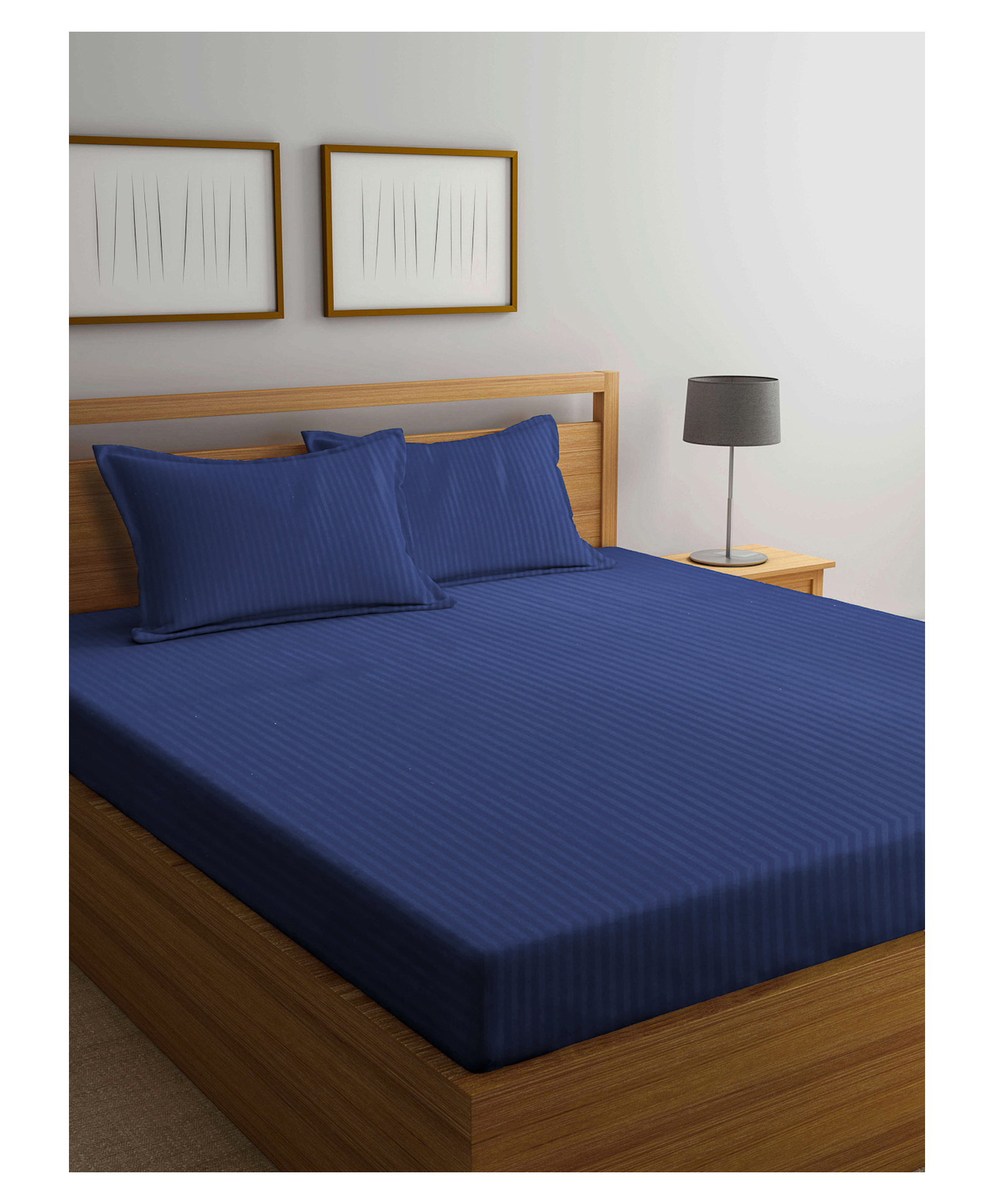 Arrabi Double Bed Cotton Blend Super King Size Bedsheet and 2 Pillow Covers - Blue-image-29