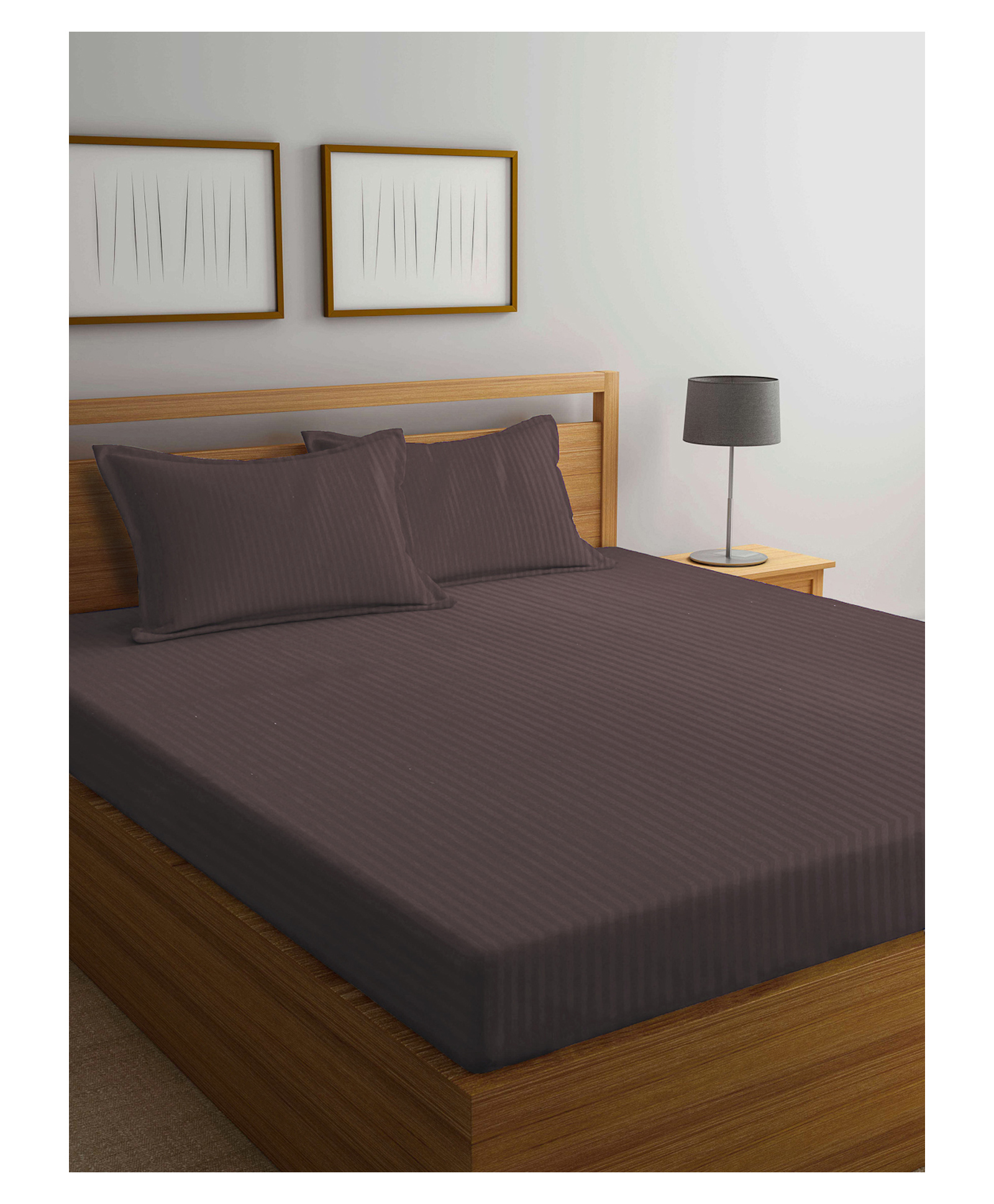 Arrabi Double Bed Cotton Blend Super King Size Bedsheet and 2 Pillow Covers - Brown-image-34