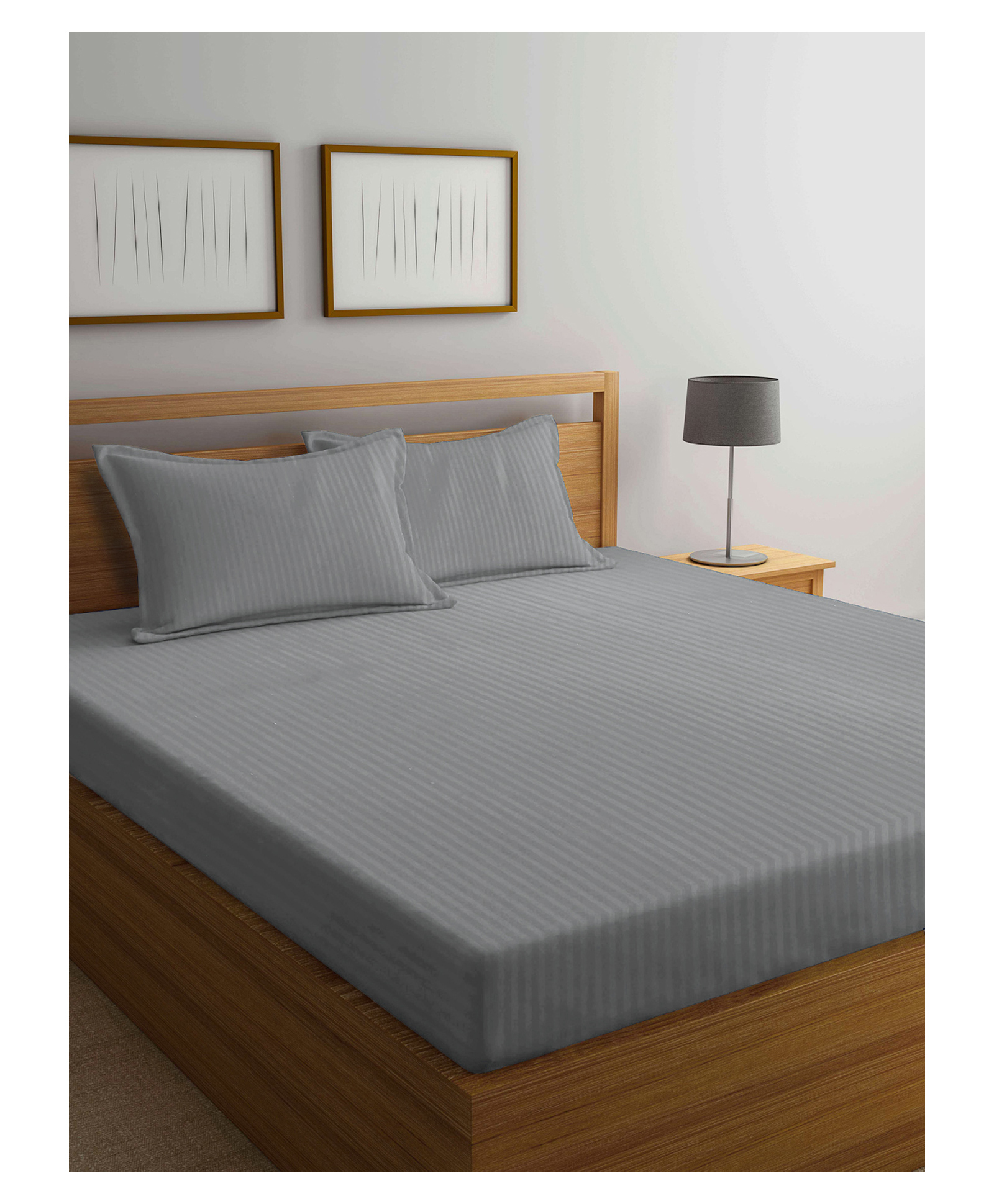 Arrabi Double Bed Cotton Blend Super King Size Bedsheet and 2 Pillow Covers - Grey-image-31