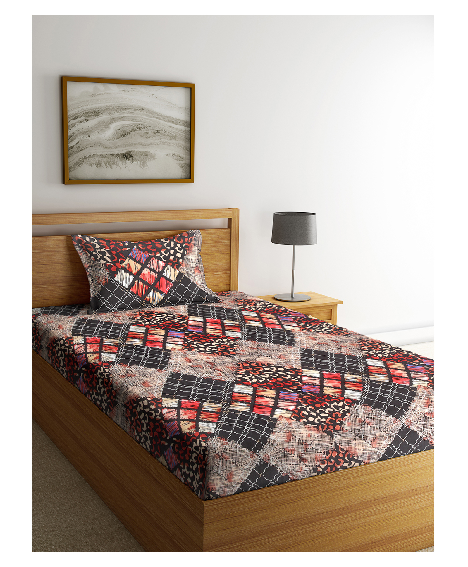 Arrabi Single Bed Cotton Bedsheet and Pillow Cover - Multicolour-image-6