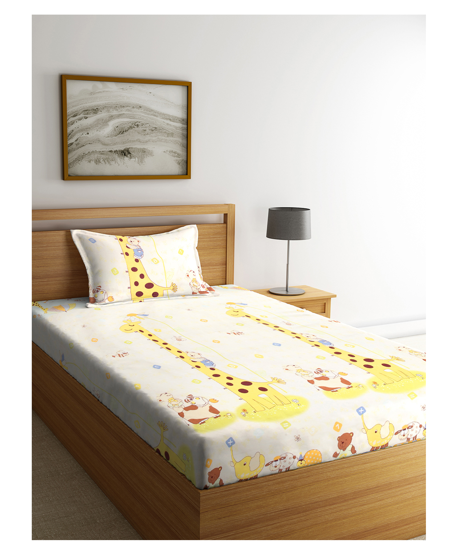 Arrabi Single Bed Cotton Bedsheet and Pillow Cover - Yellow-picture-21