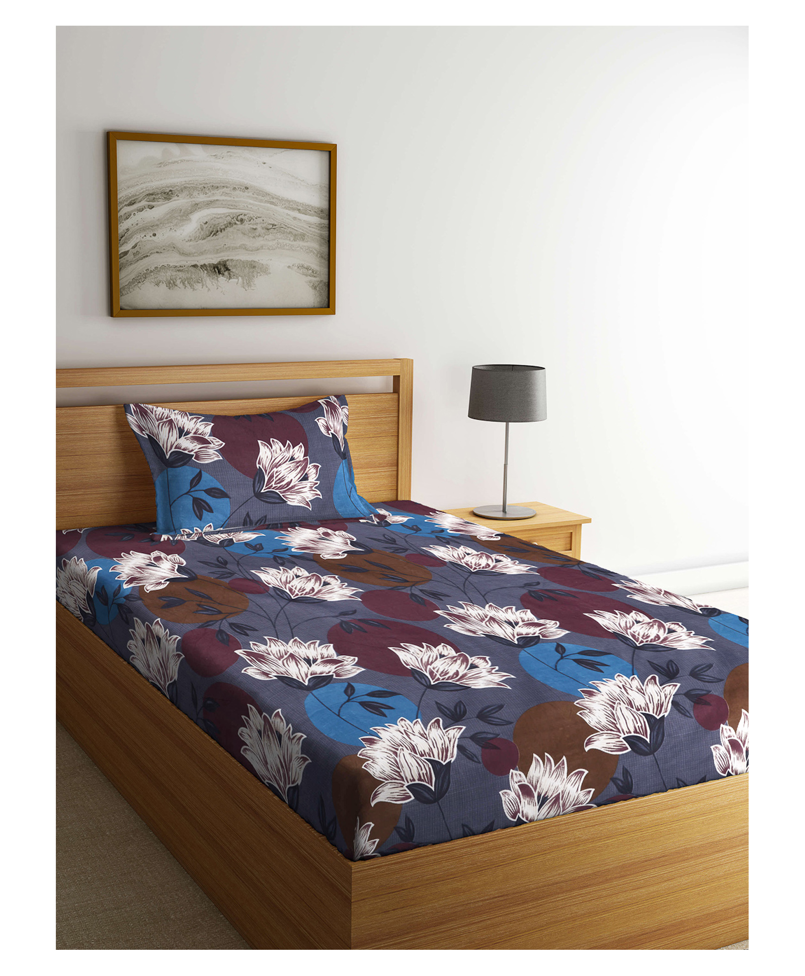 Arrabi Single Bed Cotton Blend Bedsheet and Pillow Cover - Multicolor-image-43