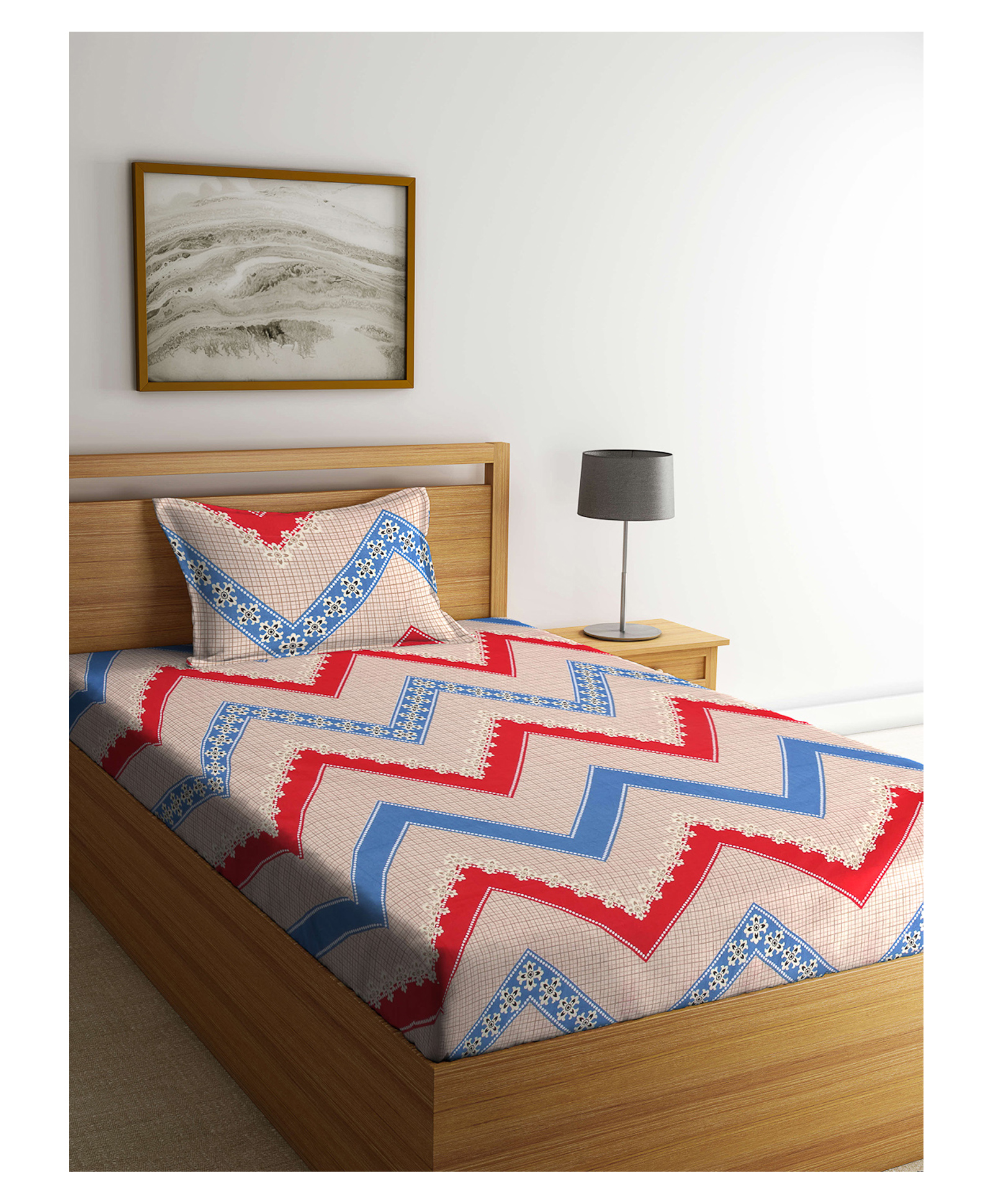 Arrabi Single Bed Cotton Blend Bedsheet and Pillow Cover - Multicolour-image-29