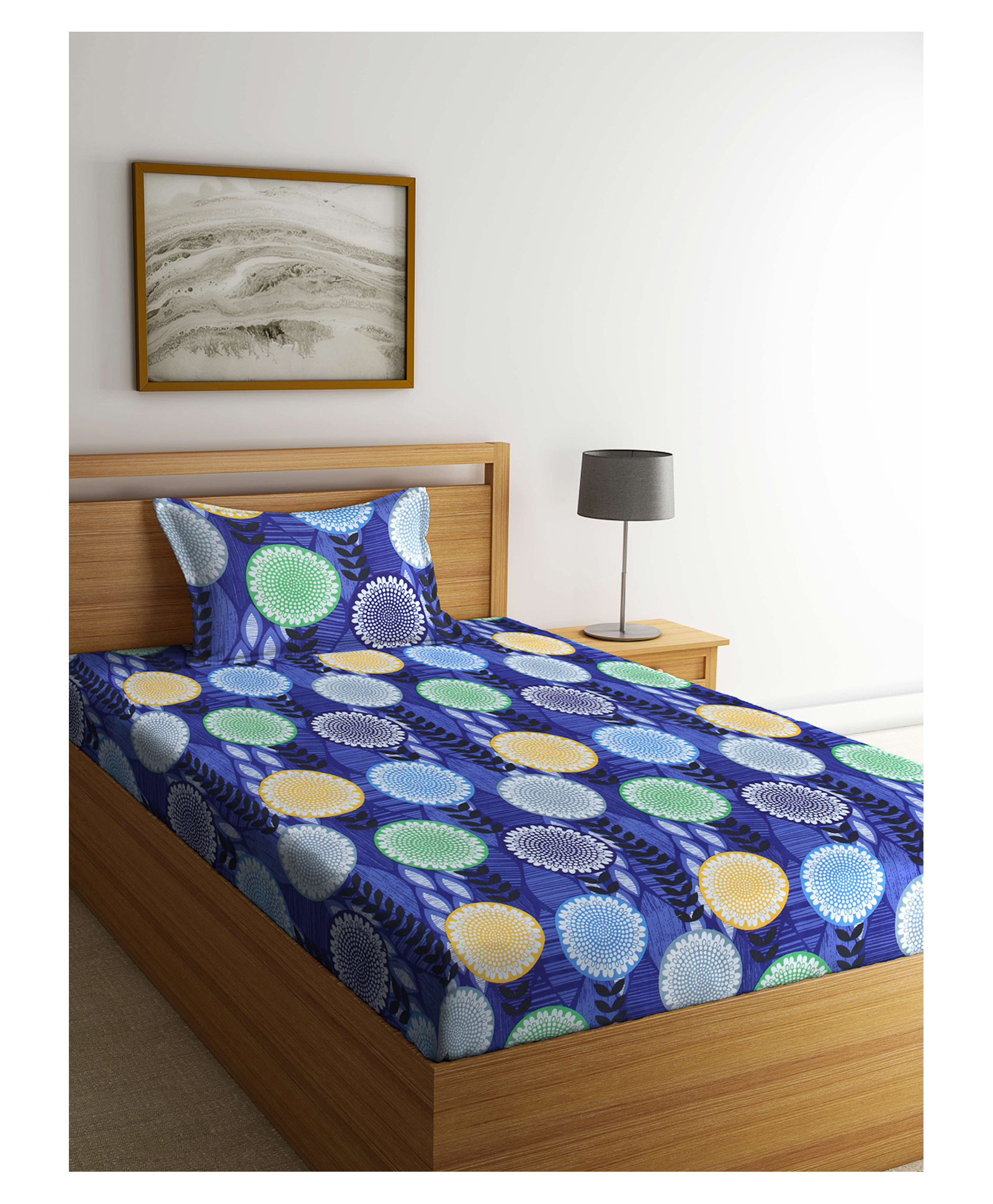 Arrabi Single Bed Cotton Blend Bedsheet and Pillow Cover - Multicolour-image-30