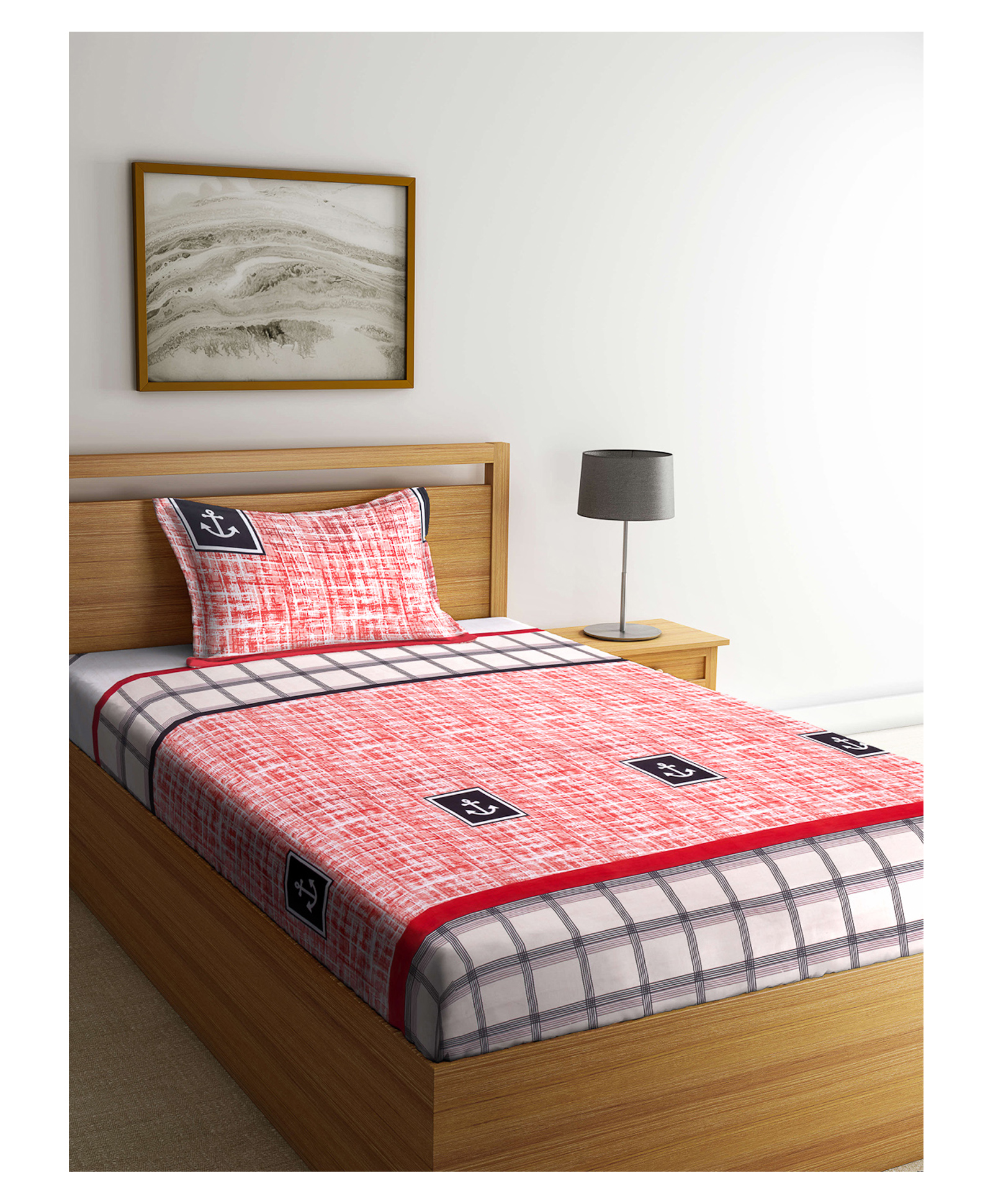 Arrabi Single Bed Cotton Blend Bedsheet and Pillow Cover - Multicolour-image-31