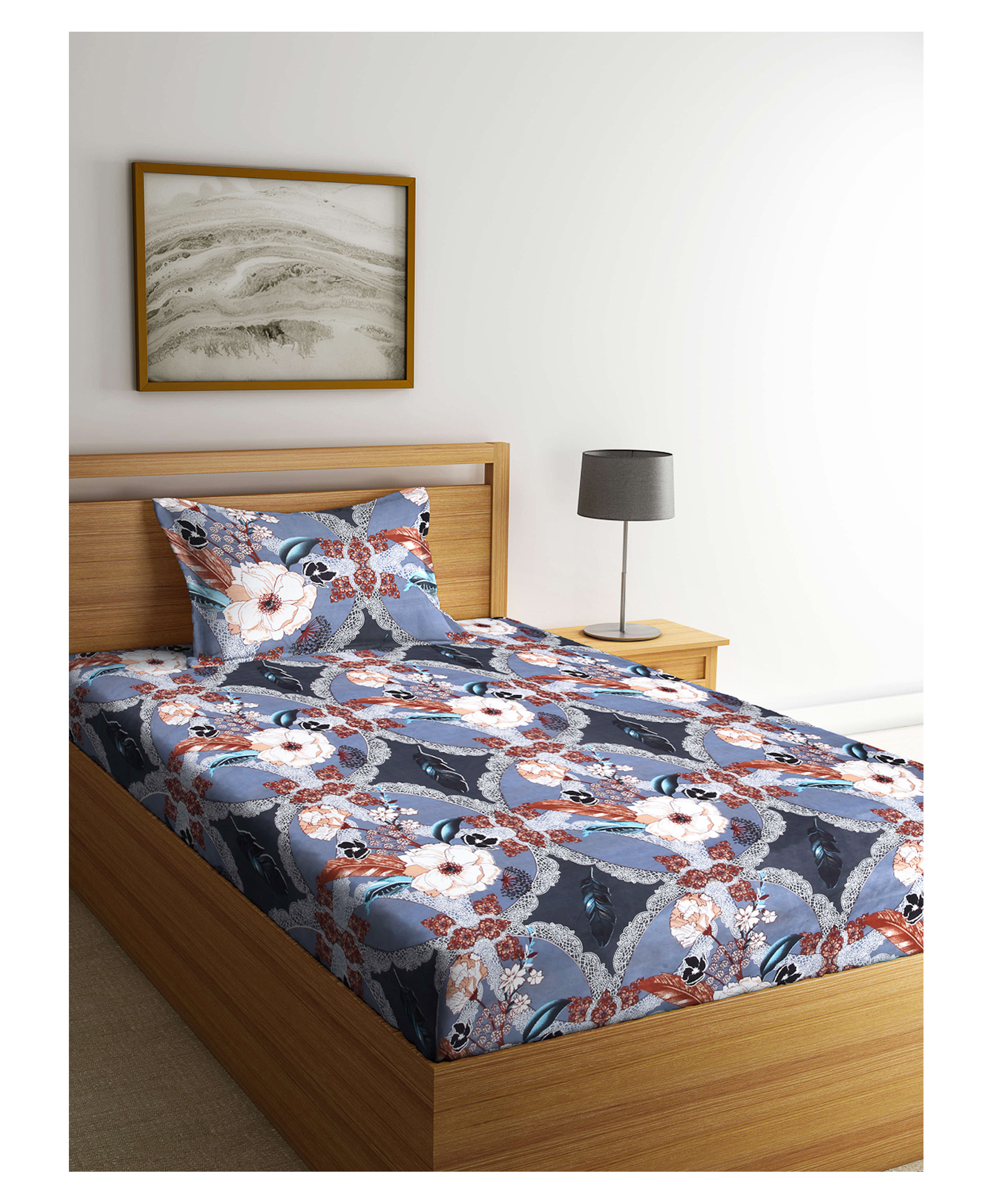 Arrabi Single Bed Cotton Blend Bedsheet and Pillow Cover - Multicolour-image-32