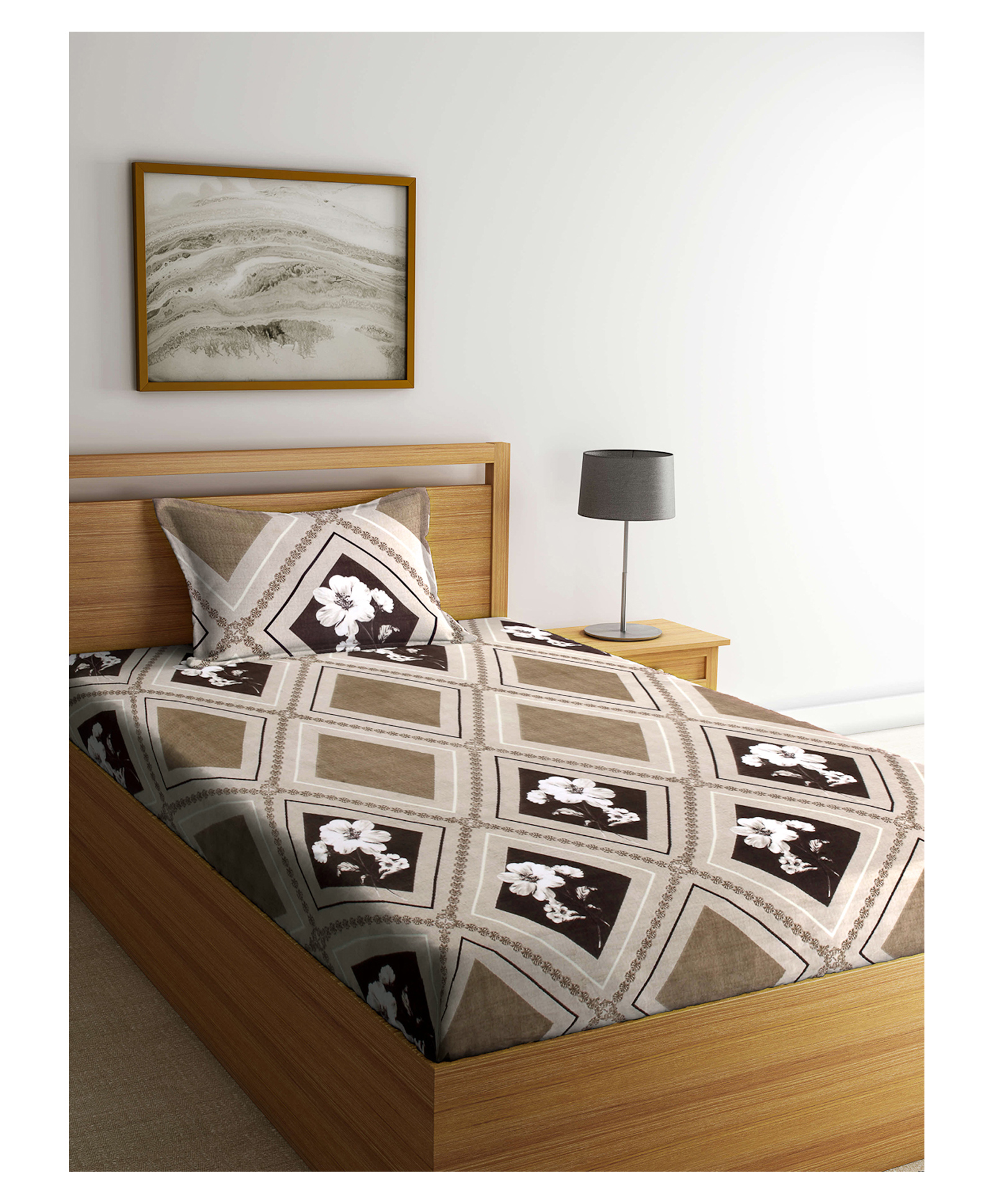 Arrabi Single Bed Cotton Blend Bedsheet and Pillow Cover - Multicolour-image-28