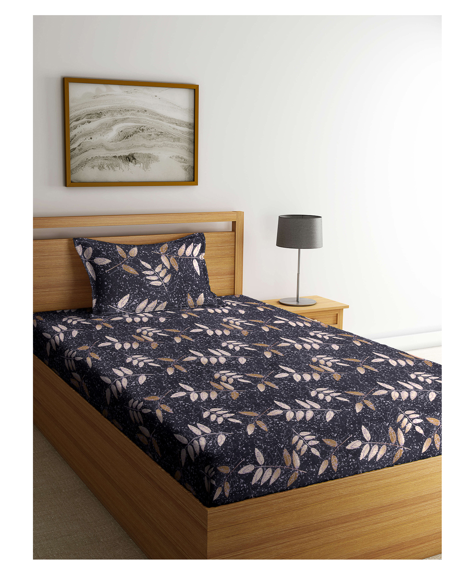Arrabi Single Bed Cotton Bedsheet and Pillow Cover  Black-picture-16