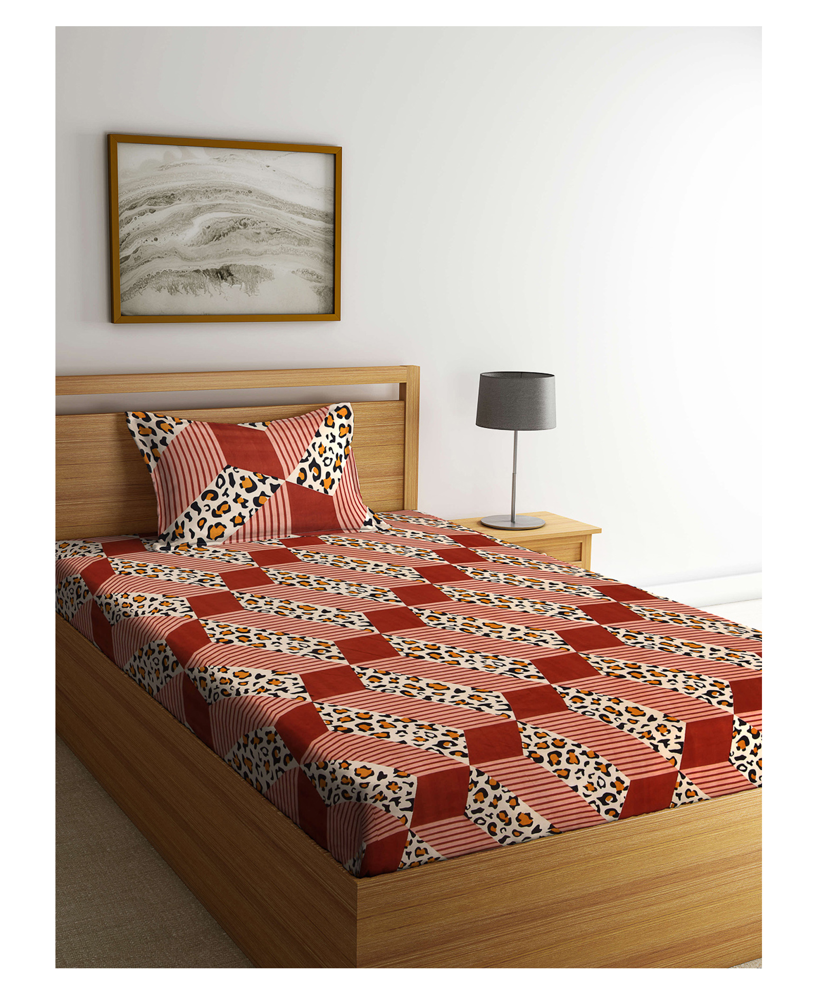 Arrabi Cotton Single Bedsheet and Pillow Cover  Brown-picture-0