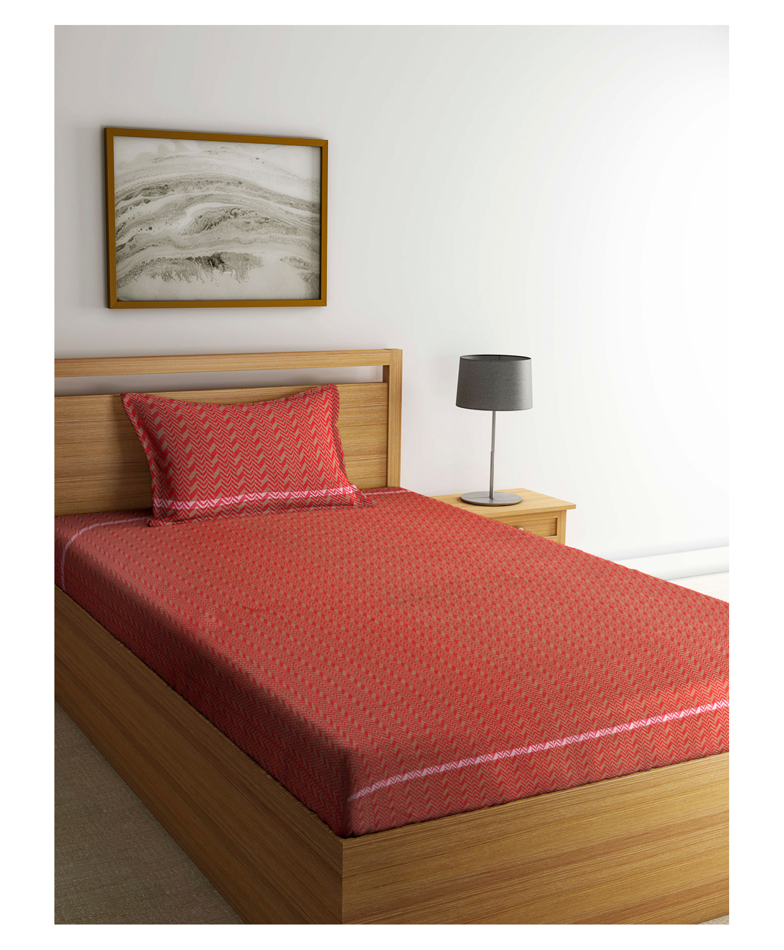 Arrabi Single Bed Cotton Bedsheet and Pillow Cover  Red-image-10