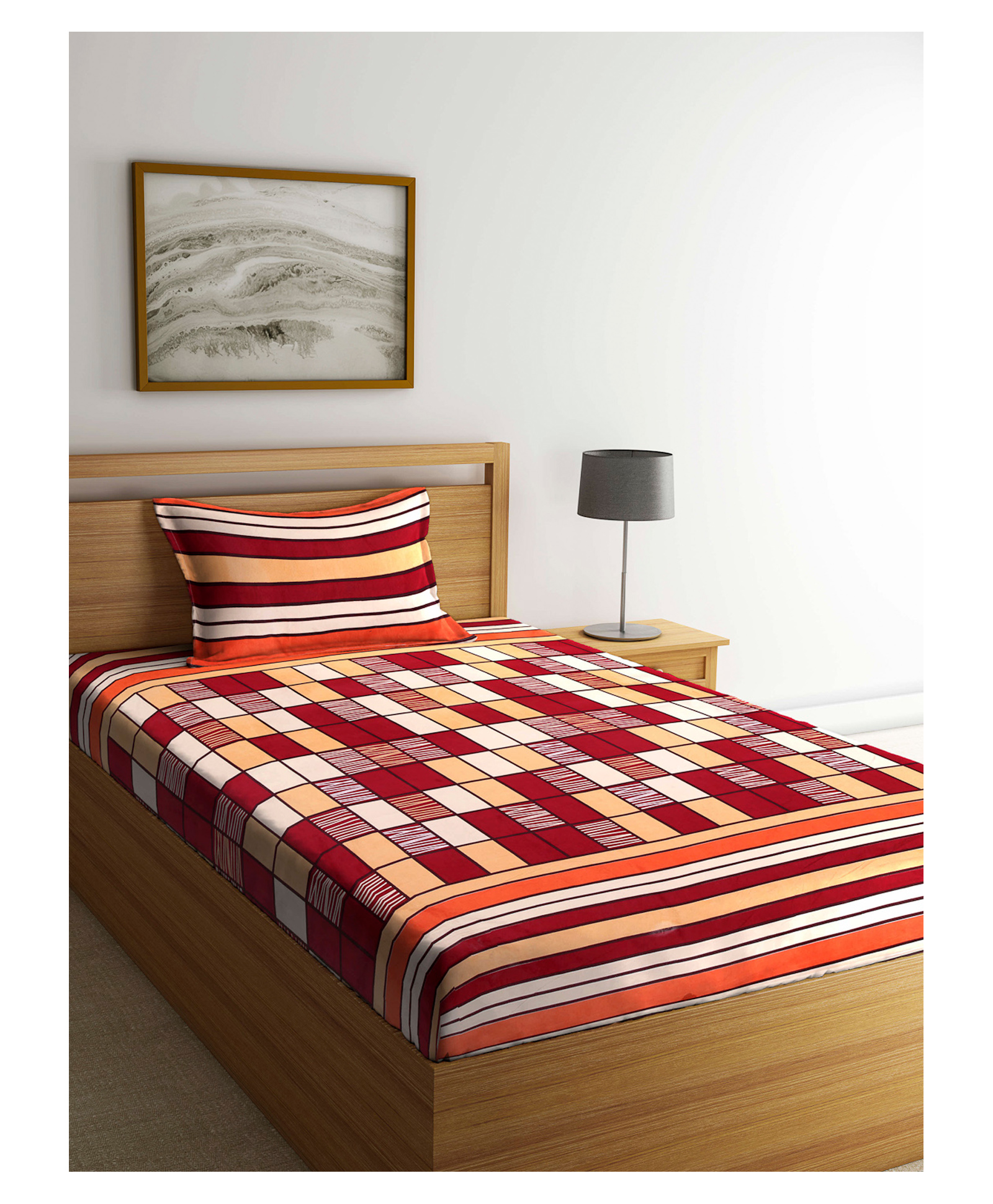 Arrabi Single Bed Cotton Bedsheet And Pillow Cover  Multicolour-picture-2