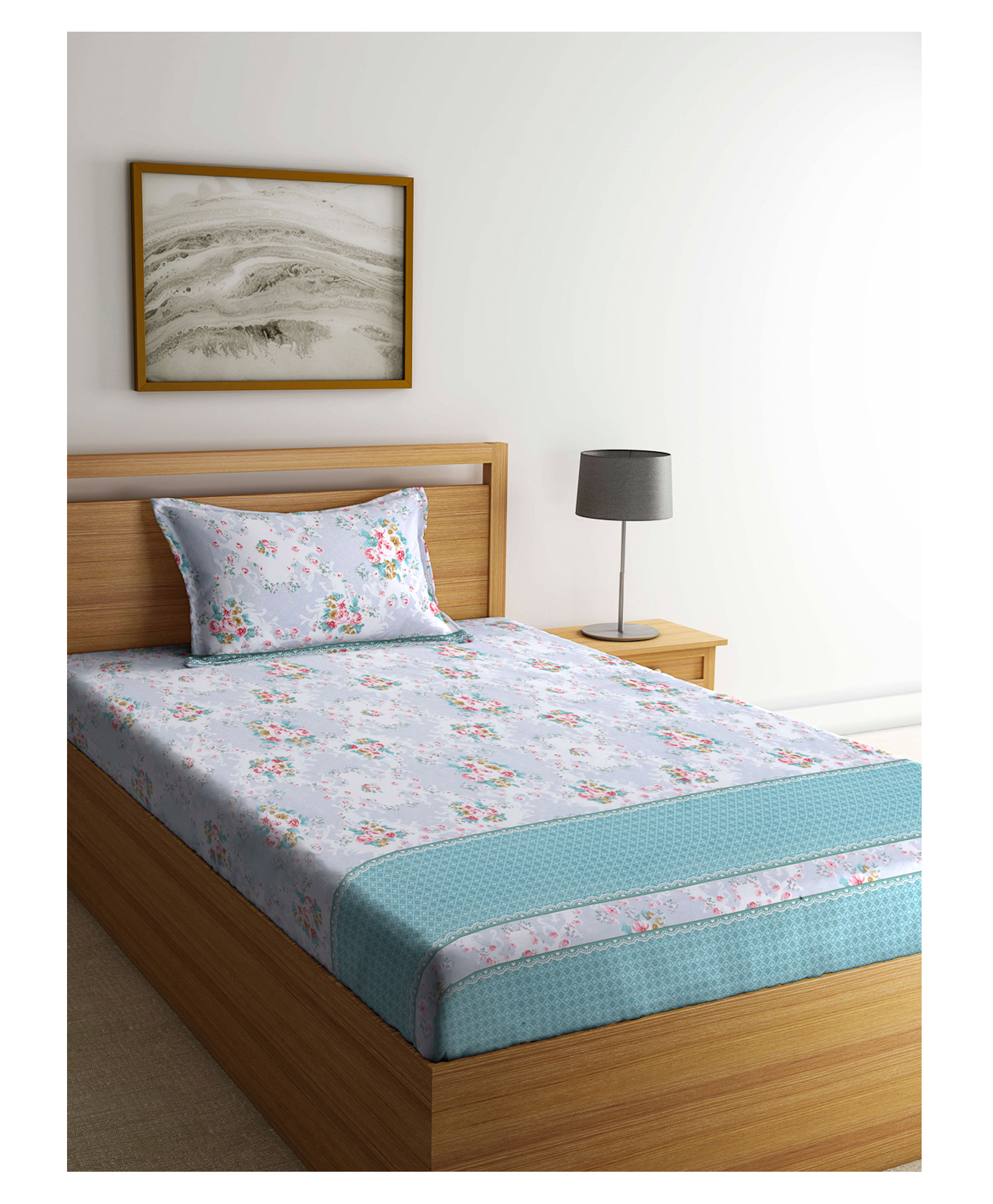 Arrabi Single Bed Cotton Bedsheet And Pillow Cover - Blue-picture-3