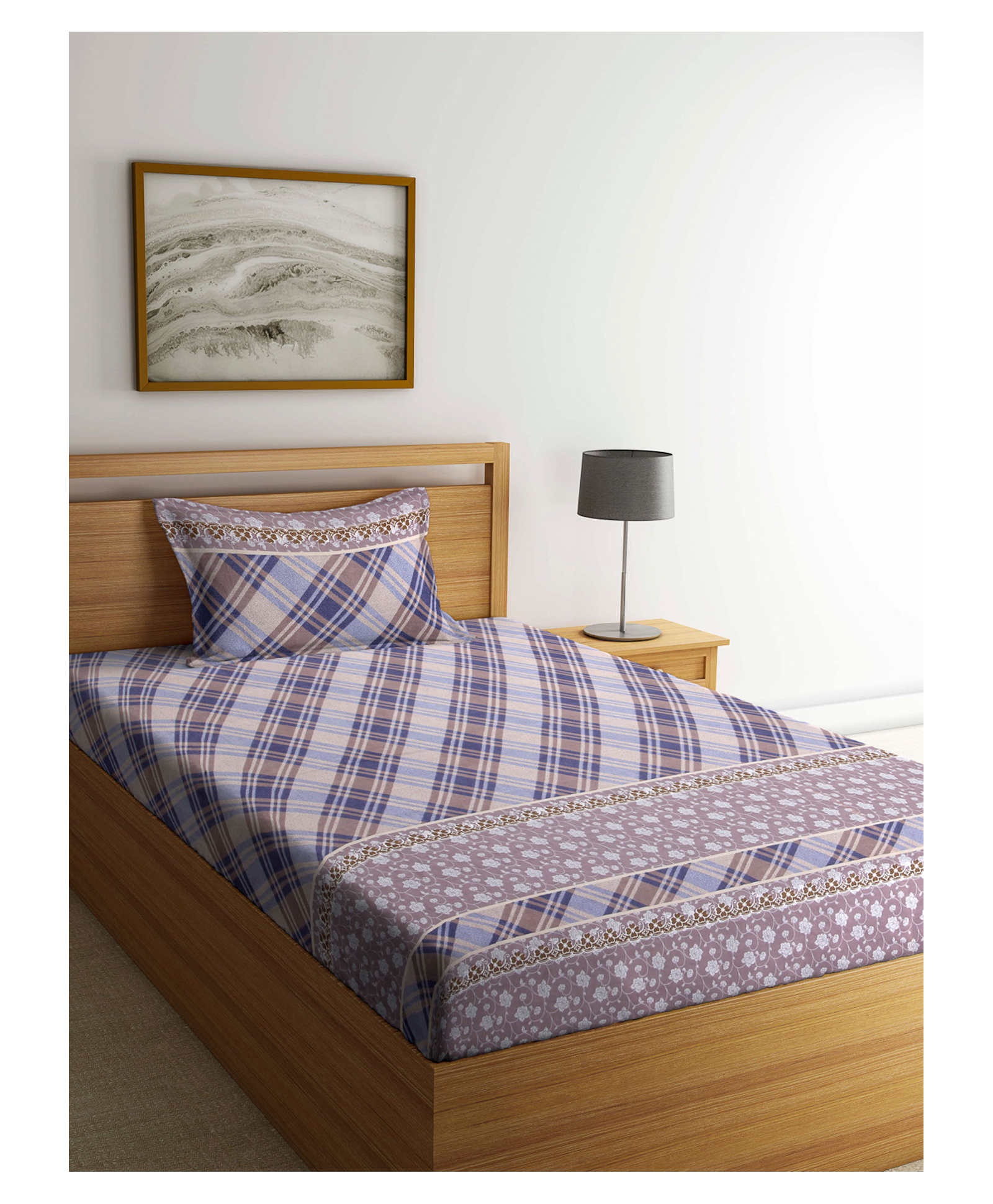 Arrabi Single Bed Cotton Bedsheet And Pillow Cover - Brown-image-5