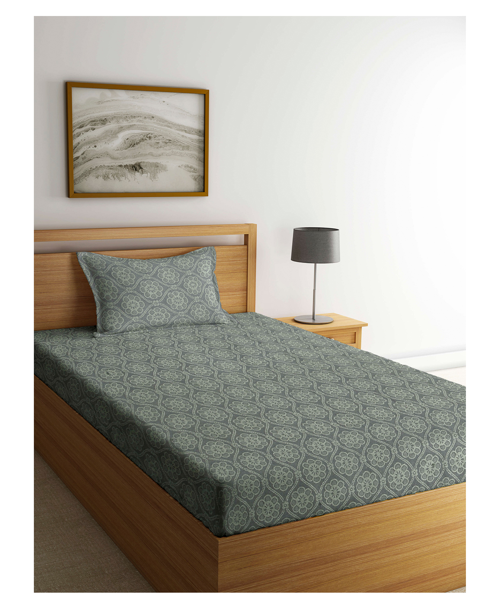 Arrabi Single Bed Cotton Bedsheet and Pillow Cover  Grey-picture-5