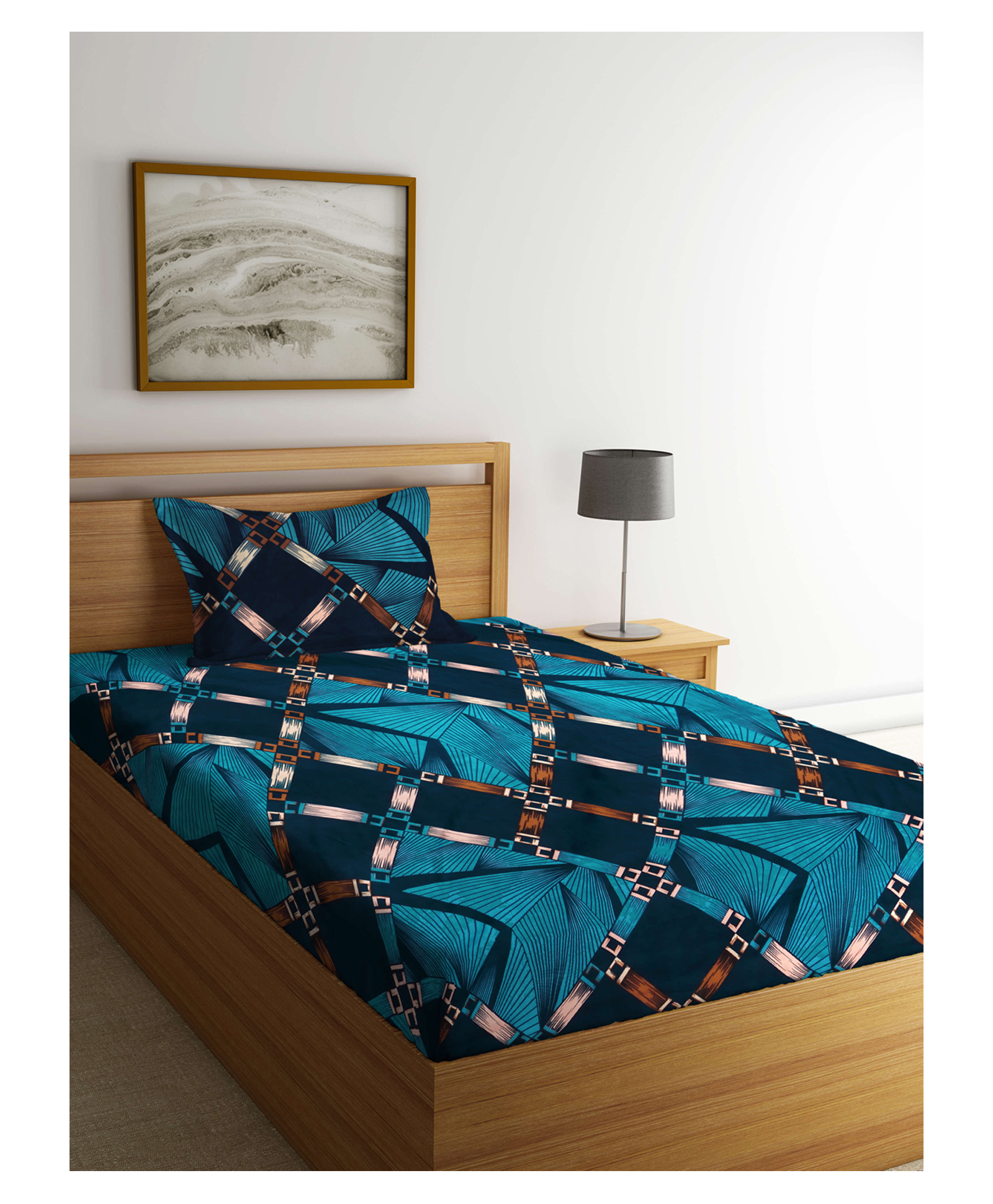 Arrabi Single Bed Cotton Bedsheet and Pillow Cover  Blue-picture-24