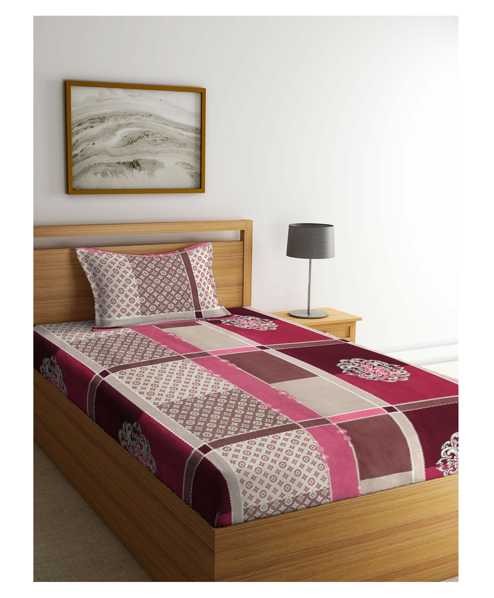 Arrabi Single Bed Cotton Bedsheet and Pillow Cover  Multicolour-image-48