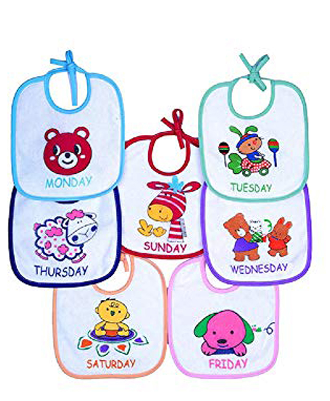DOMENICO Animal Theme Soft Week Days Printed Baby Bibs (Color May Vary)-image-26