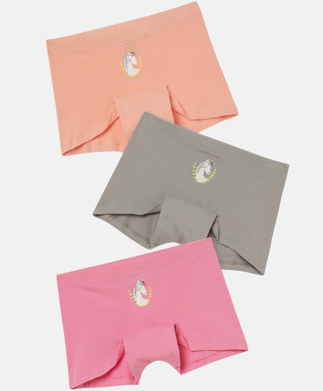 Mackly Girls Pack Of 3 Unicorn Printed Boxer Briefs - Peach Pink & Grey-picture-11