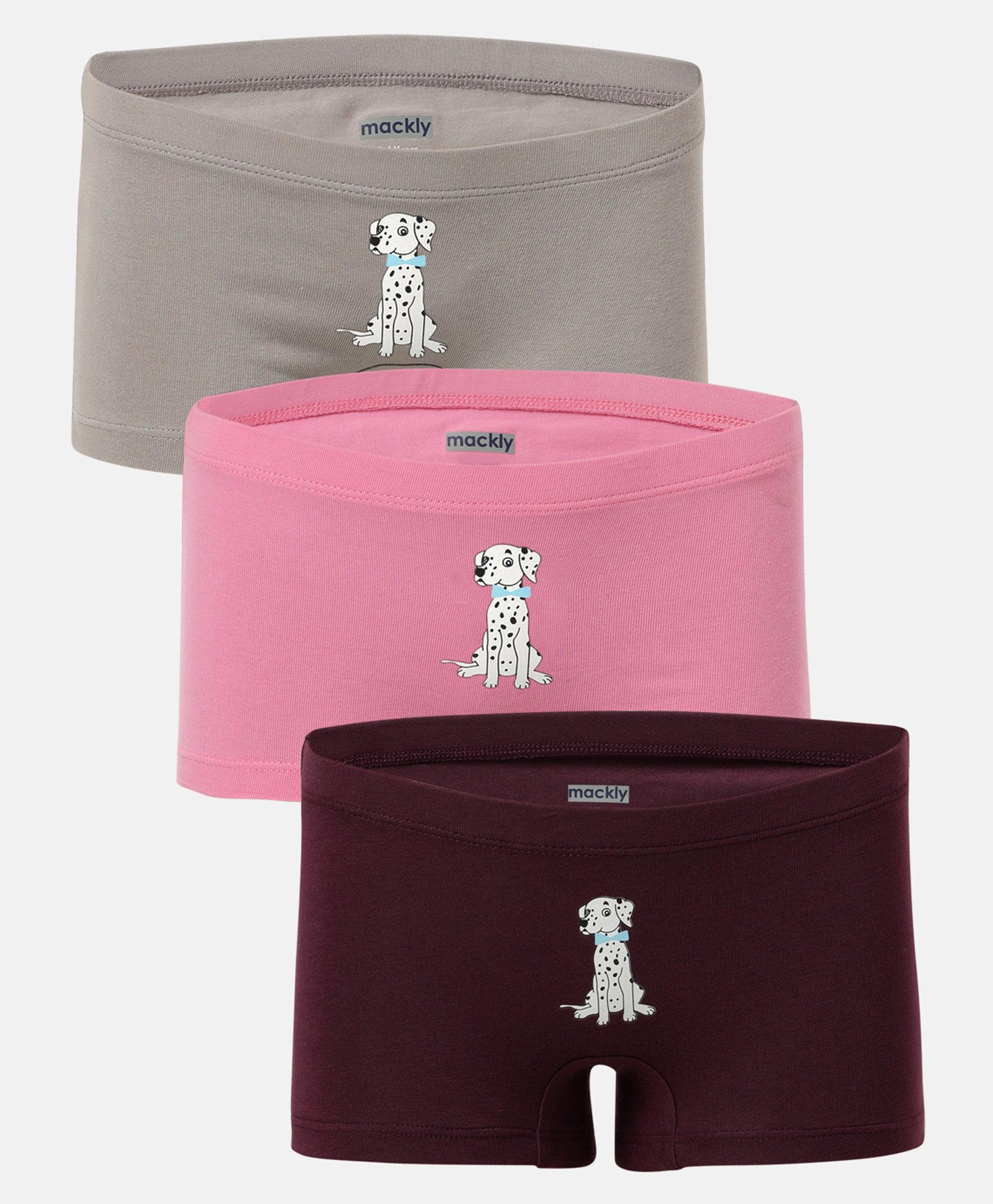 Mackly Girls Pack Of 3 Dog Printed Boxer Briefs - Grey Pink & Burgundy-picture-10