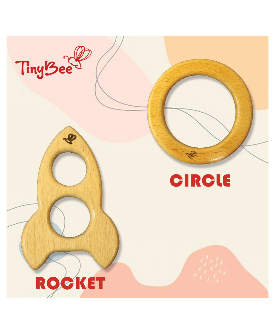 TinyBee Rocket & Circular Wooden Teether Pack of 2 - Brown-image-11