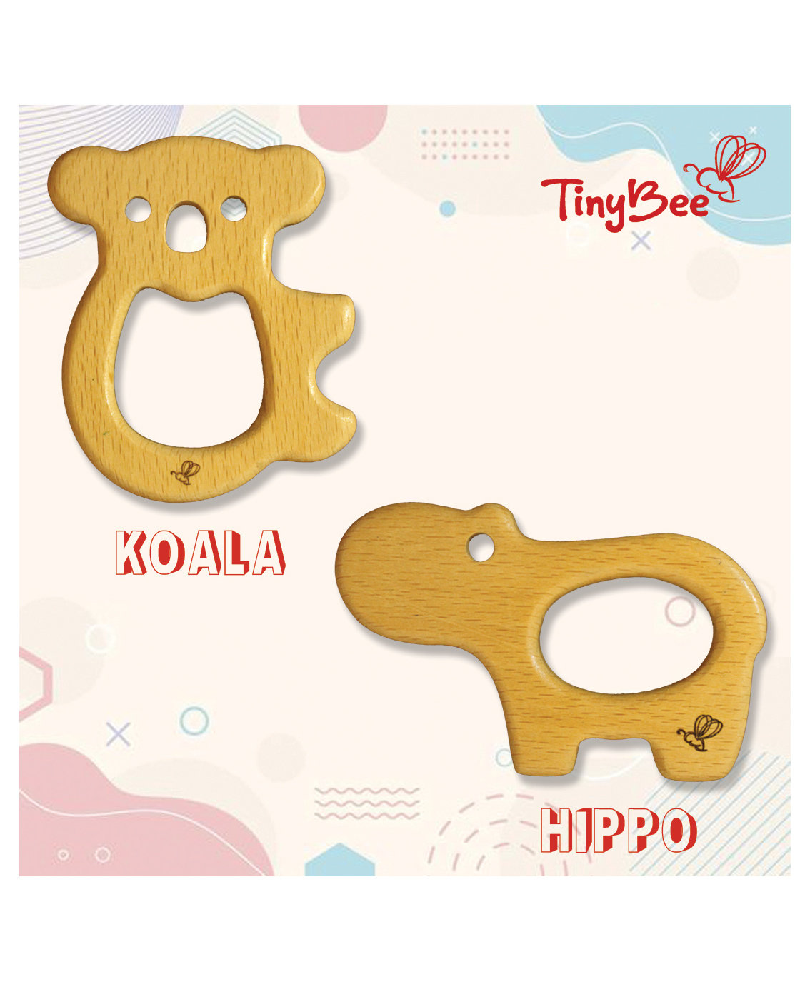 TinyBee Koala & Hippo Wooden Teether Pack of 2 - Brown-image-7
