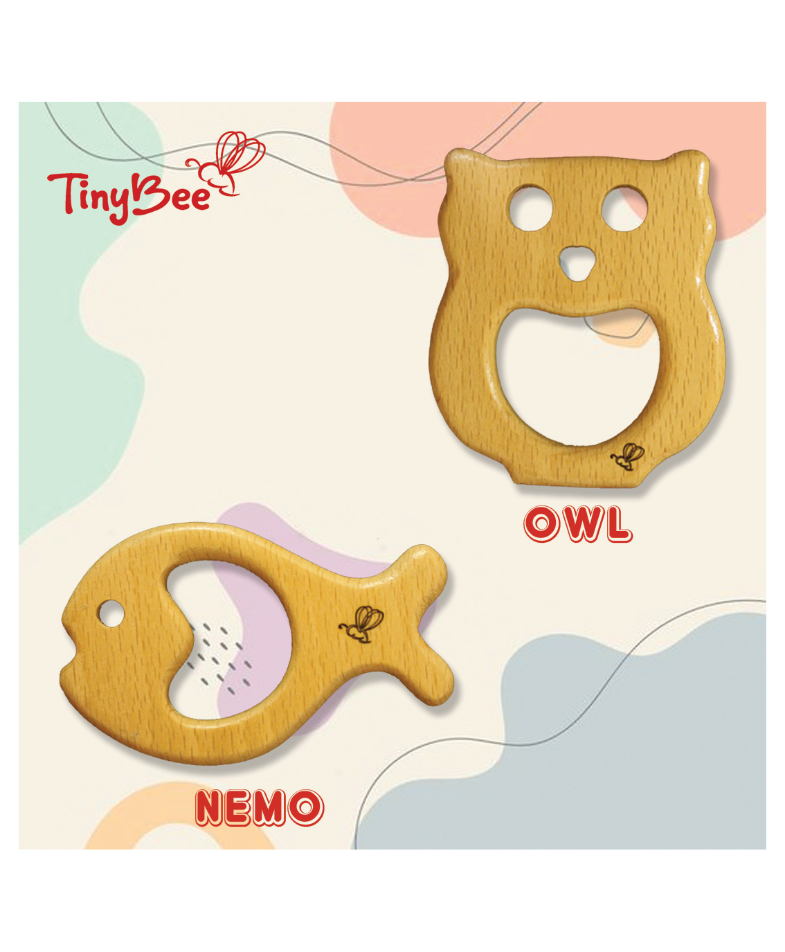 TinyBee Owl & Nemo Fish Wooden Teether Pack of 2 - Brown-image-9