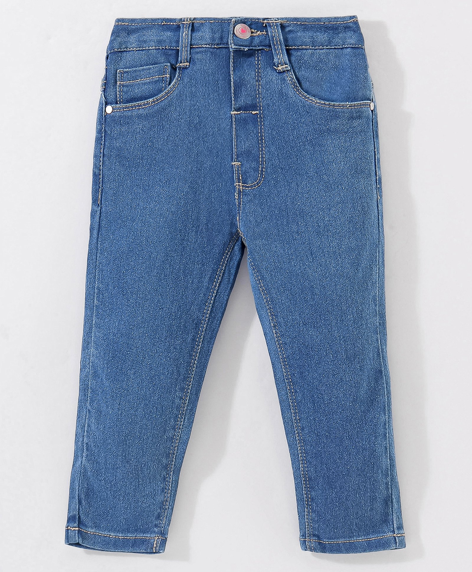 Babyhug Cotton Full Length Stretchable Denim Jeans - Medium Blue-image-37