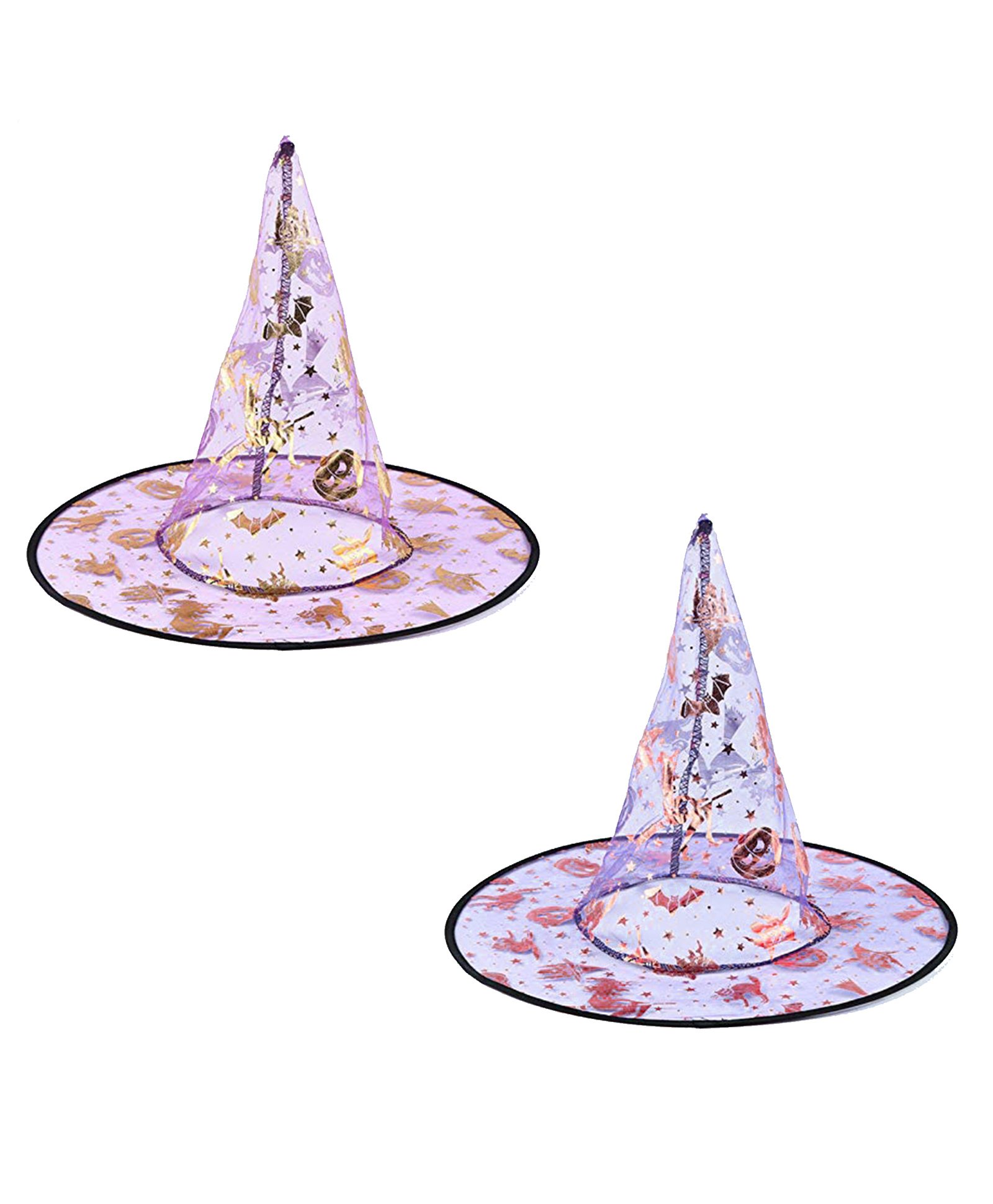 Sarvda Pack Of 2 Jack O Lantern Pumpkin Foil Printed Veil Halloween Costume Witch Hats - Multi Color-image-22