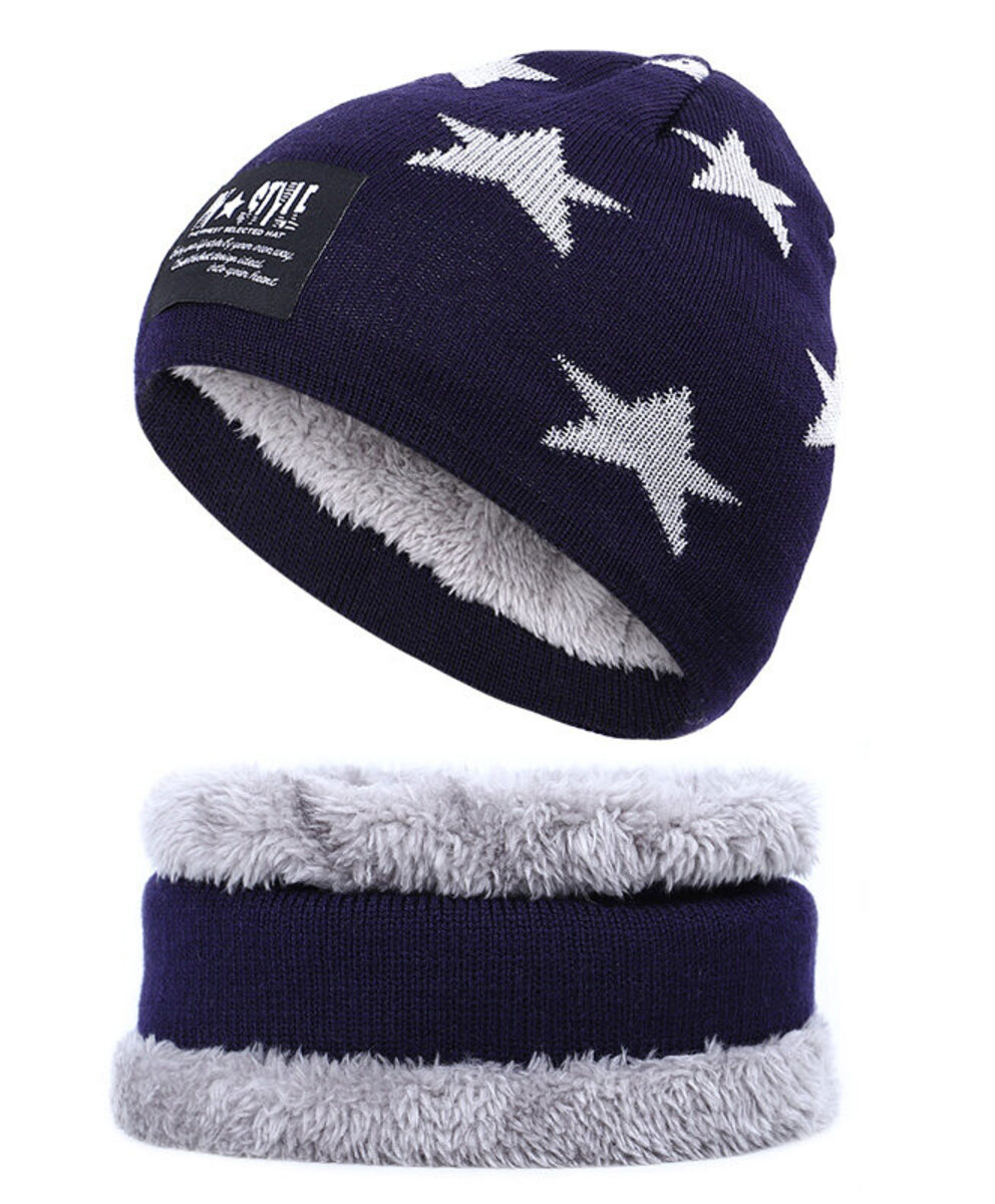 MOMISY Kids Winter Cap With Neck Warmer Star design Blue - Circumference 36 cm-picture-10
