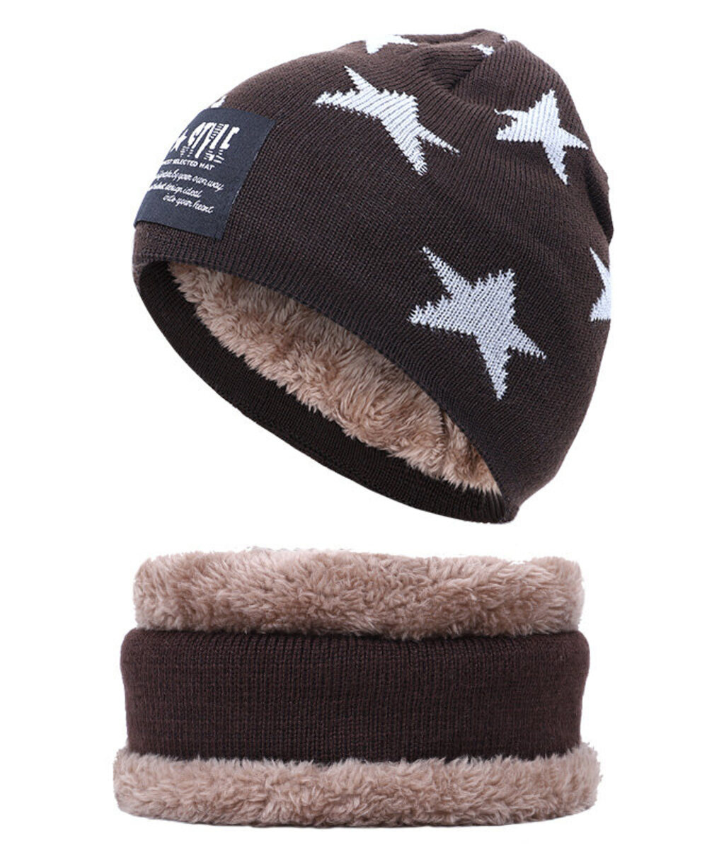 MOMISY Kids Winter Cap With Neck Warmer Star design Brown - Circumference 36 cm-image-1