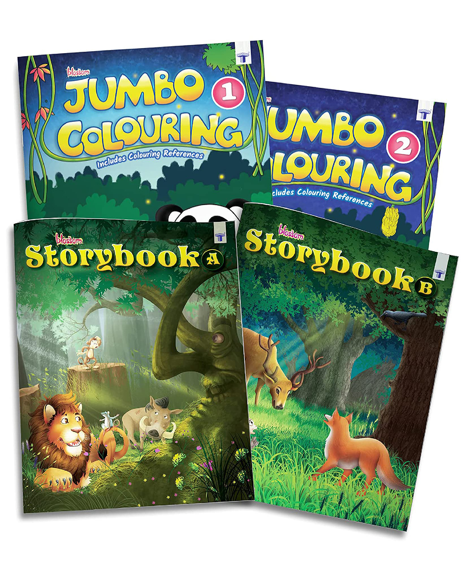 Jumbo Coloring Book 1 and 2, Story Book A and B Combo of 4 Books - English-image-8