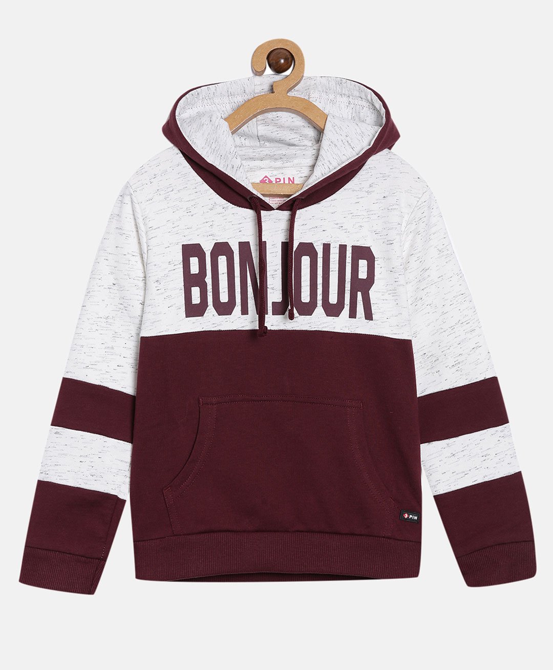 3PIN Full Sleeves Bonjour Colorblocked Hooded Sweatshirt - Mar-picture-17