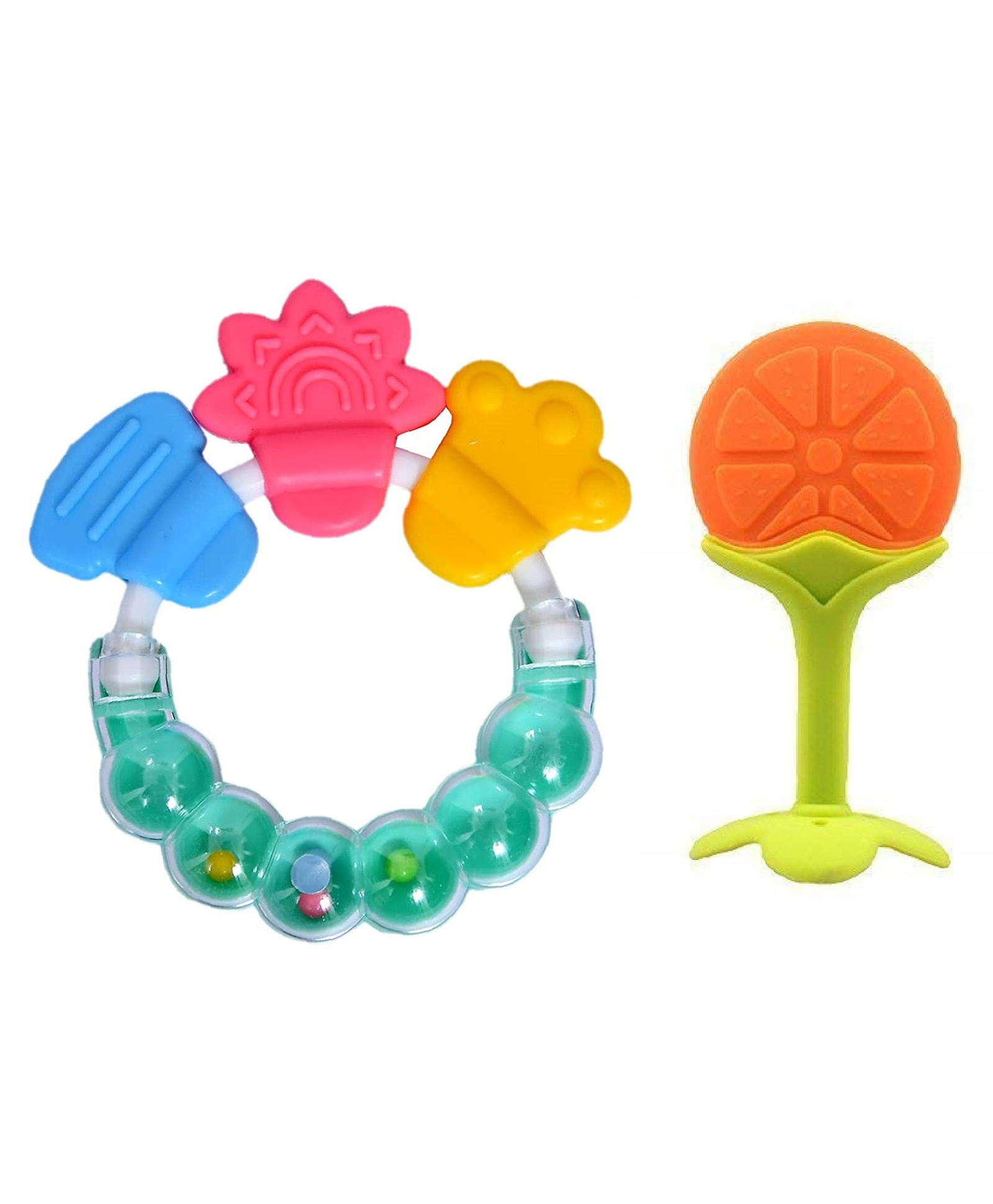 Enorme Orange Fruit Shape Silicone Teether with Round Shape BPA Free Silicone Bell Teether Ring for Infants - Multicolour-picture-22