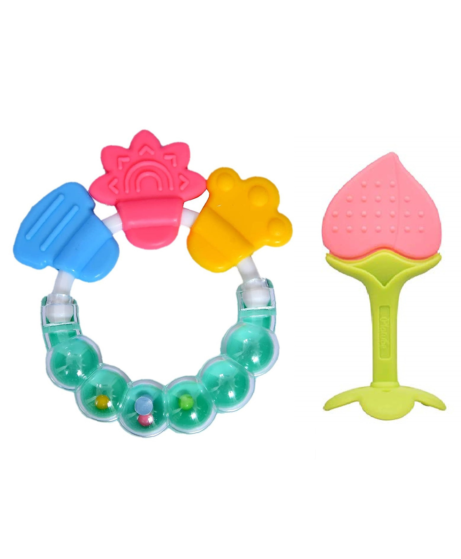 Enorme Peach Fruit Shape Silicone Teether with Round Shape BPA Free Silicone Bell Teether Ring for Infants - Multicolour-image-34