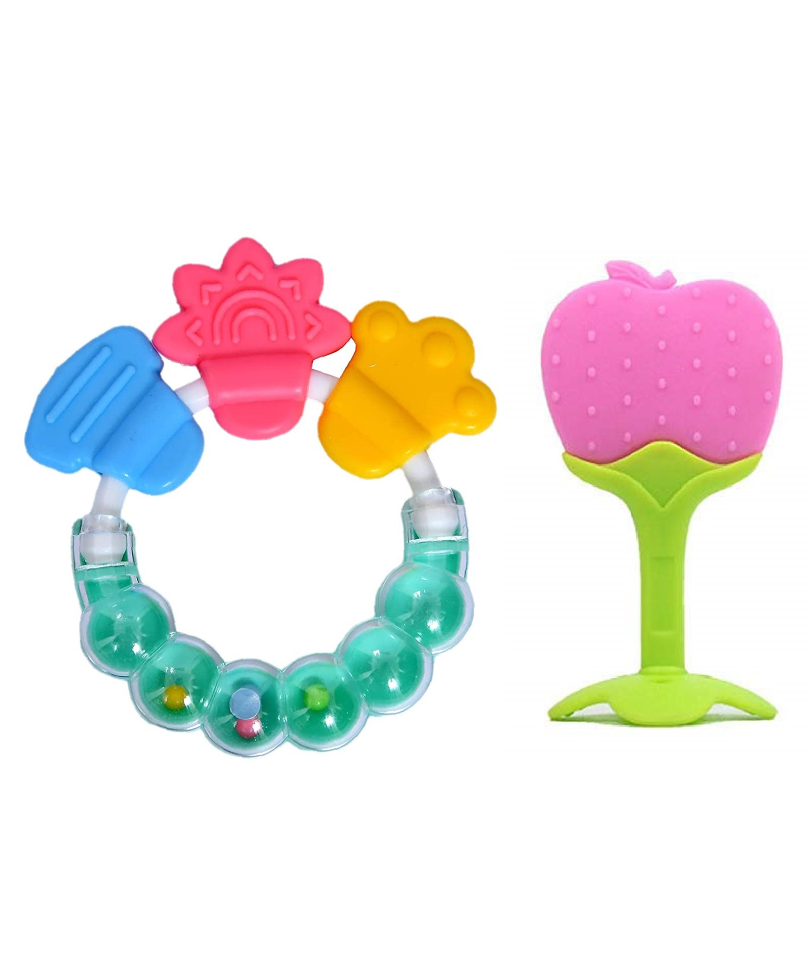 Enorme Apple Fruit Shape Silicone Teether with Round Shape BPA Free Silicone Bell Teether Ring - Multicolour-picture-16