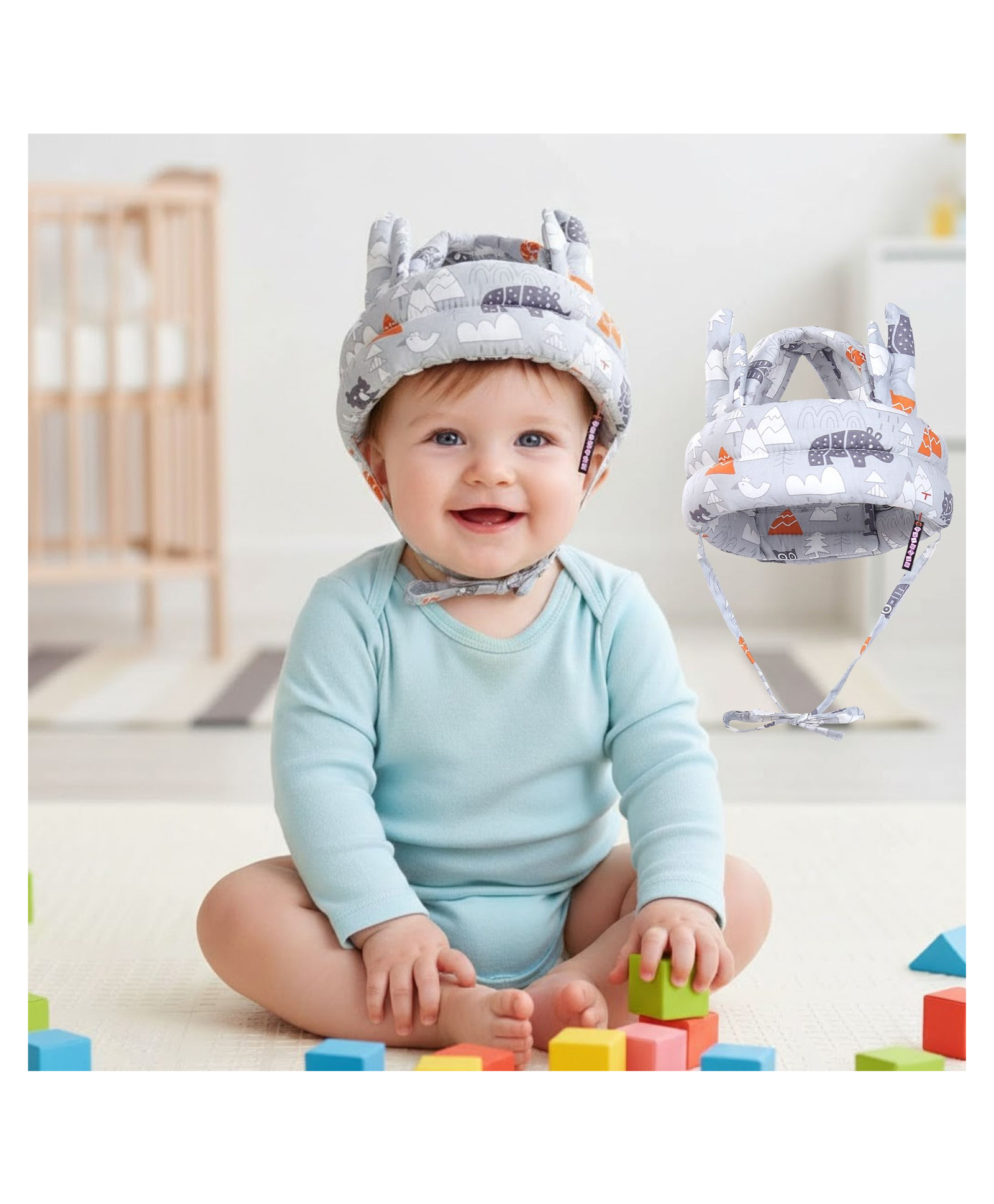 Bembika Baby Head Protector Cushion Safety Helmet Cap Forest Print - Grey-picture-31
