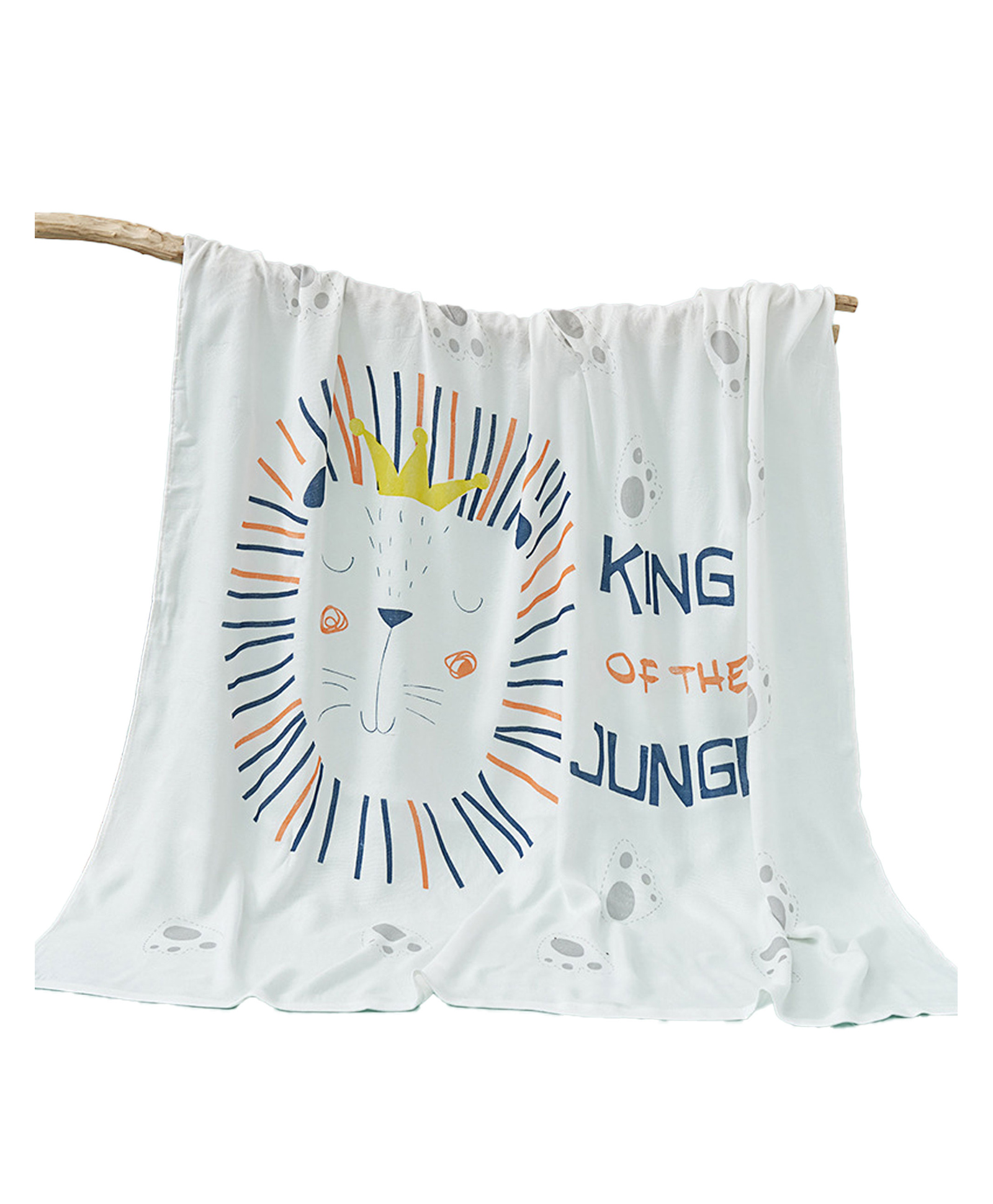 Bembika Bamboo Cotton Muslin Swaddle Blanket Baby Lion Printed - White-picture-34