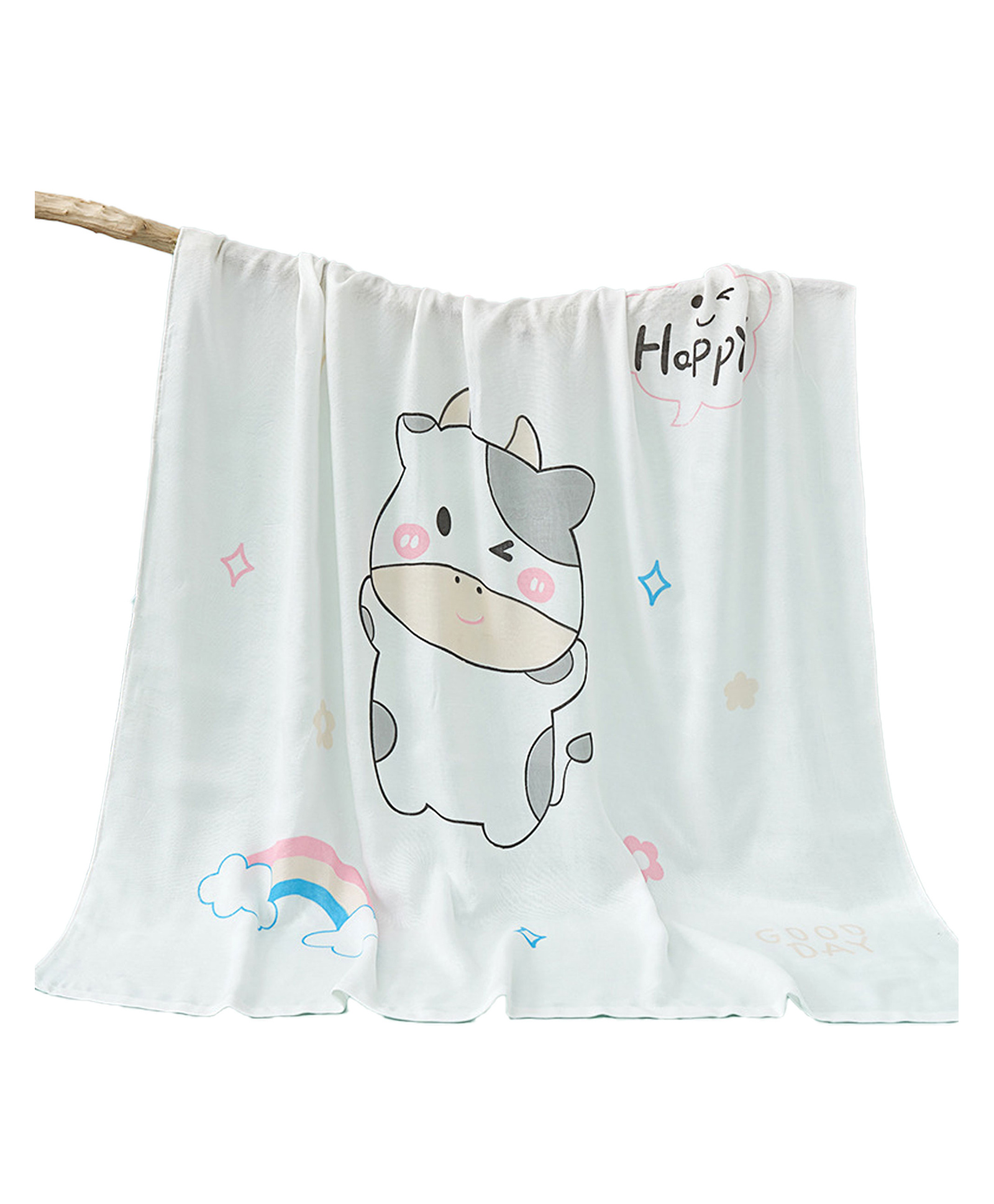 Bembika Bamboo Cotton Muslin Swaddle Blanket Baby Pink Calf Printed - White-image-23