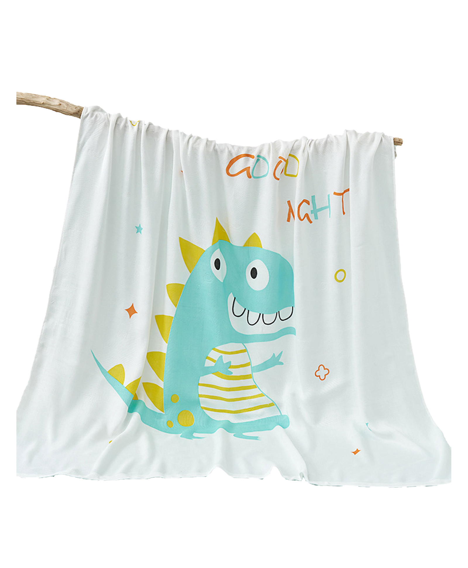 Bembika Bamboo Cotton Muslin Swaddle Blanket Baby Little Dinosaur Printed - White-image-47