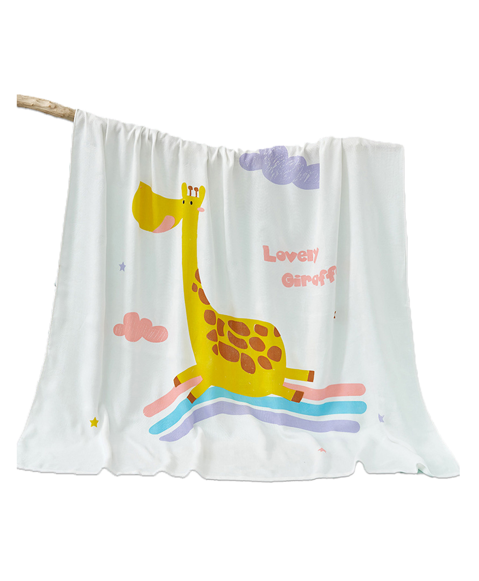 Bembika Bamboo Cotton Muslin Swaddle Blanket Baby Giraffe Printed - White-picture-29